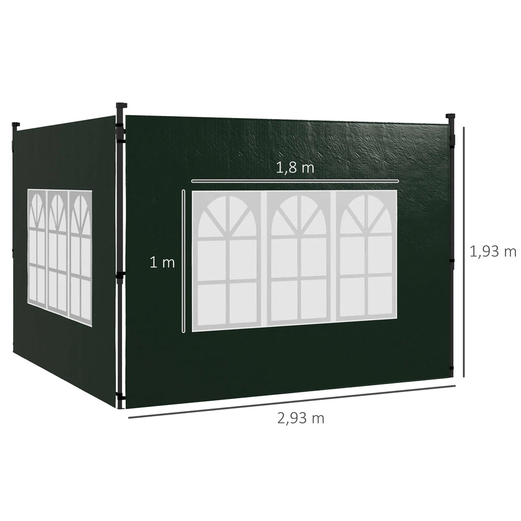 Paviljono sienelės 2 vnt. su langais, tamsiai žalios 3x3 3x6