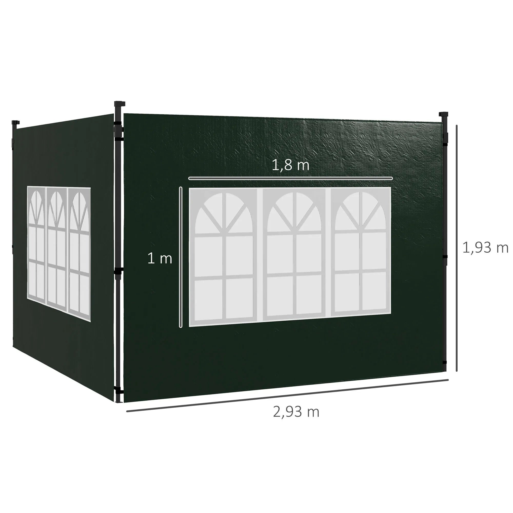 Paviljono sienelės 2 vnt. su langais, tamsiai žalios 3x3 3x6