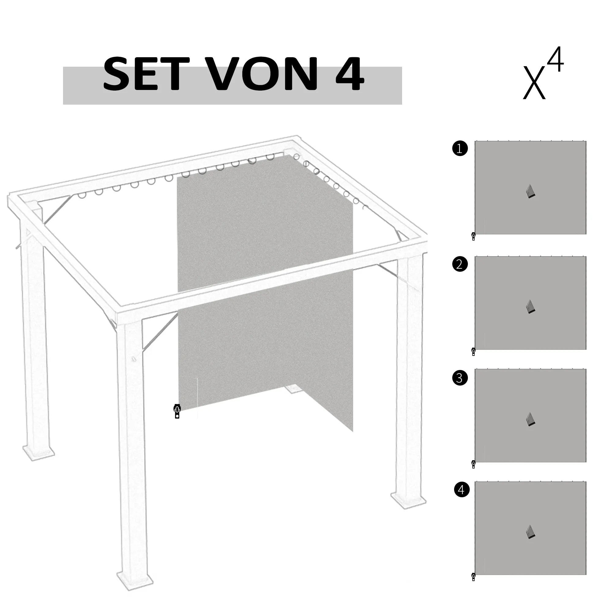 Paviljono sienelės 3x3m paviljono užuolaidų komplektas 4 vnt. šviesiai pilkos