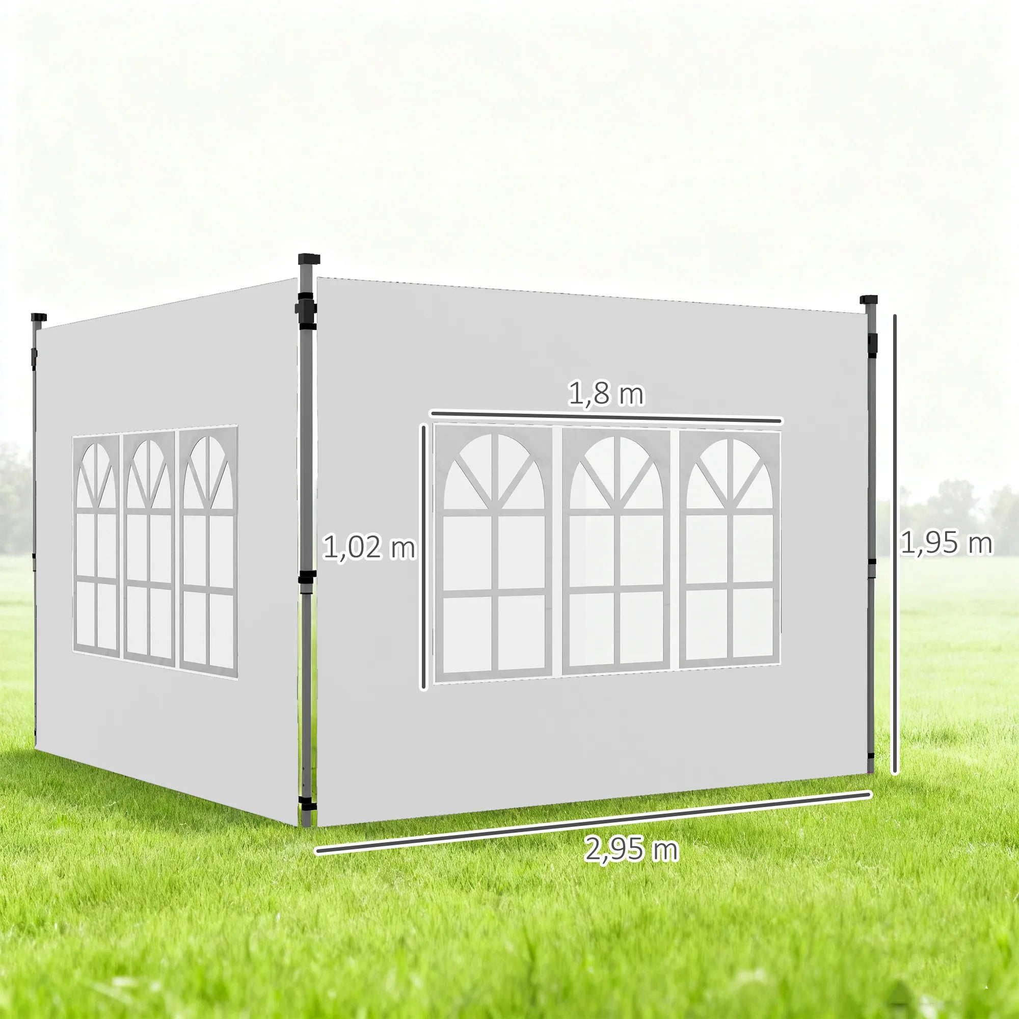 Paviljono sienelės su langais 3x3/3x4 m, 2 vnt., baltos