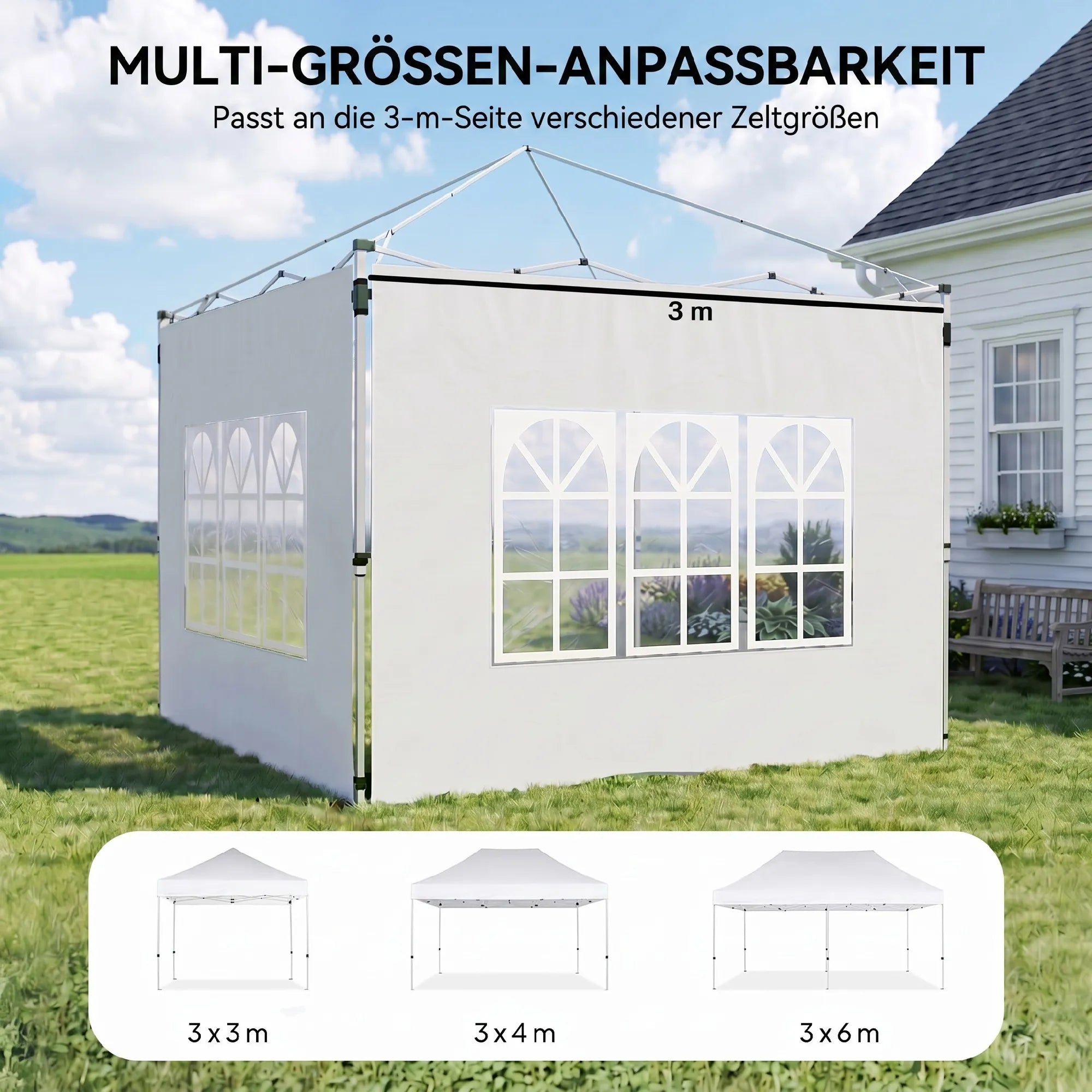 Paviljono sienelės su langais 3x3/3x4 m, 2 vnt., baltos