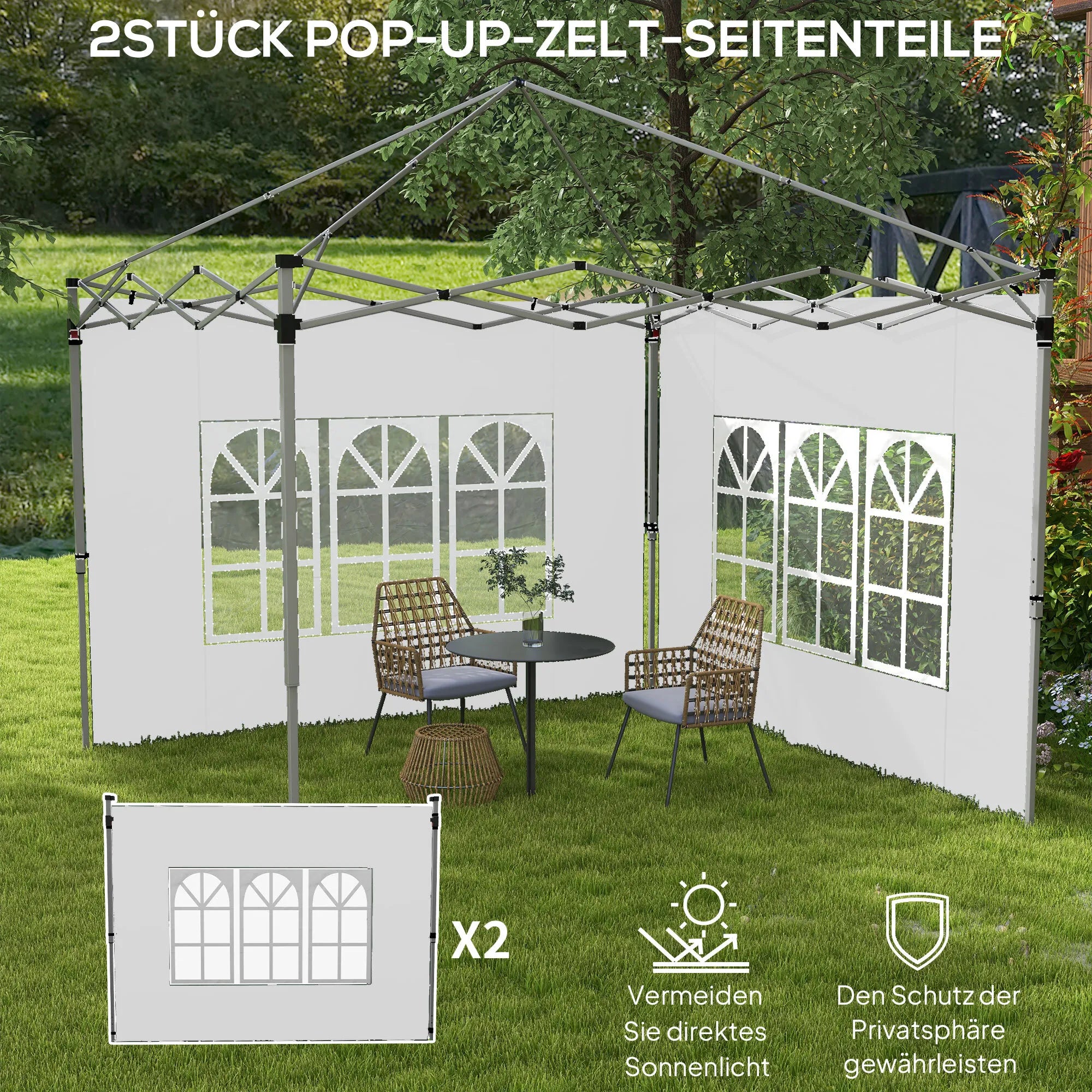 Paviljono sienelės su langais 3x3/3x4 m, 2 vnt., baltos