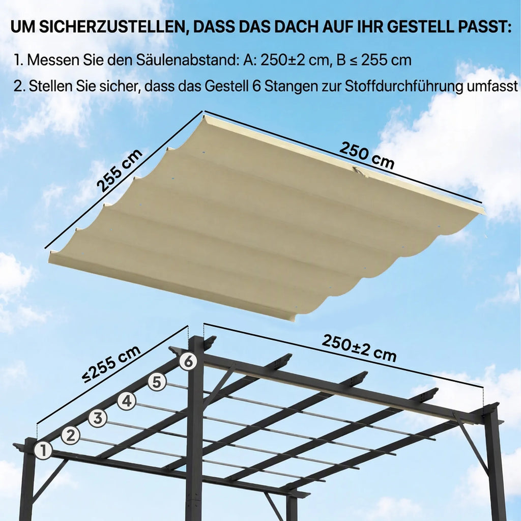 Paviljono stogas 3 x 3 m, keičiamas, su vandens nutekėjimo angomis, poliesteris, smėlio spalvos, 250 x 255 cm