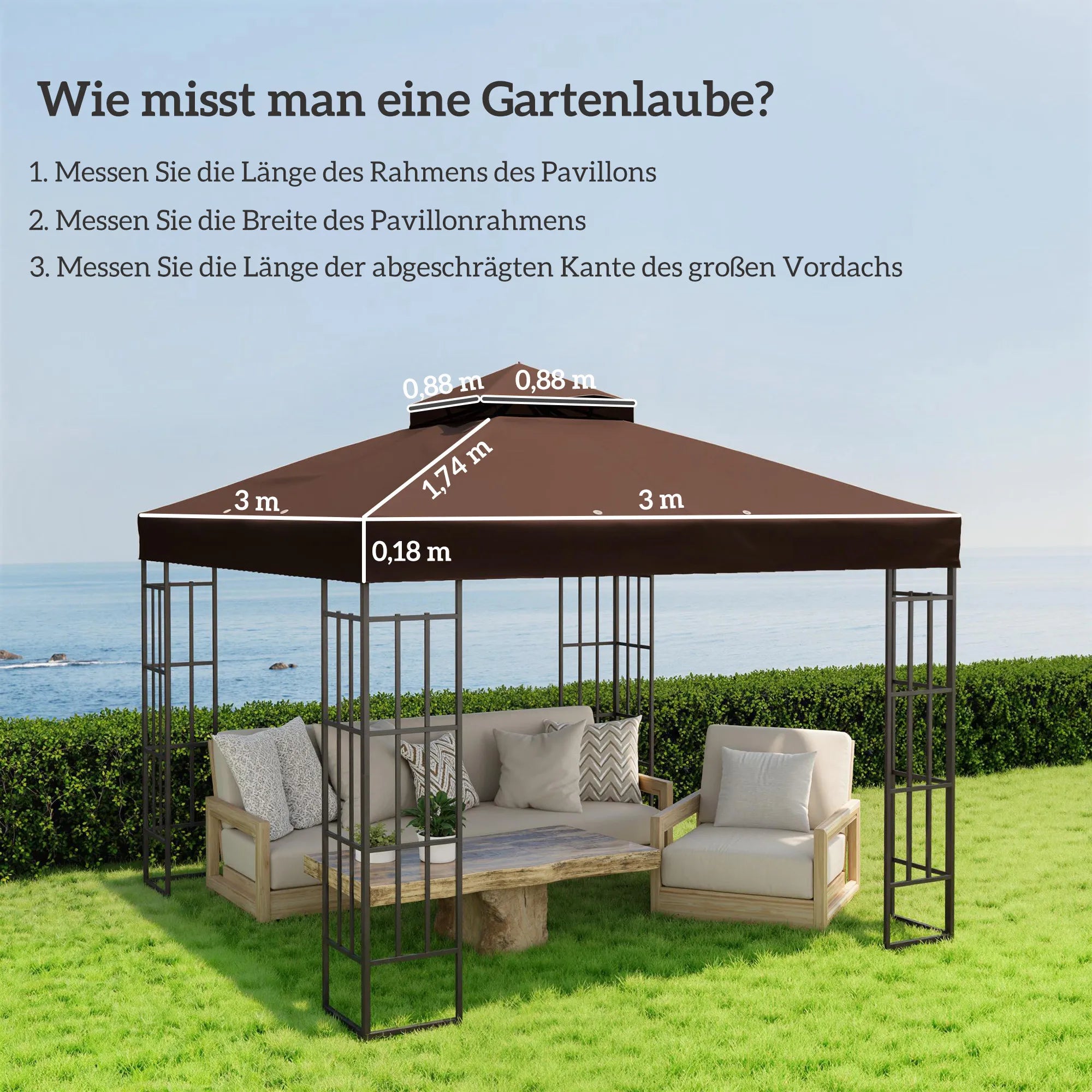 Paviljono stogas 3 x 3 m, ruda spalva