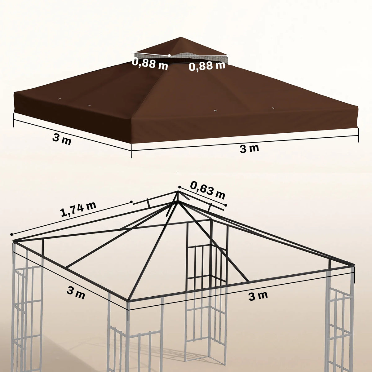 Paviljono stogas 3 x 3 m, ruda spalva