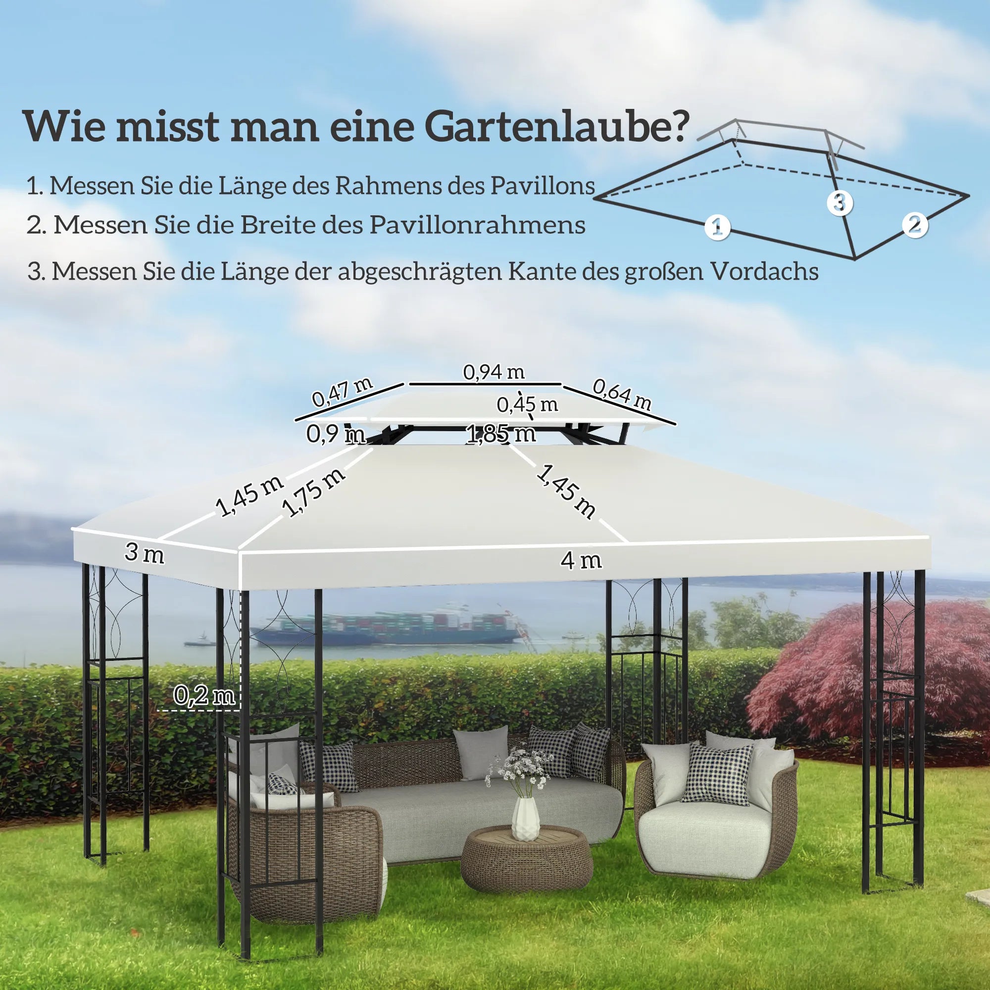 Paviljono stogas 3 x 4 m, kreminės baltos spalvos