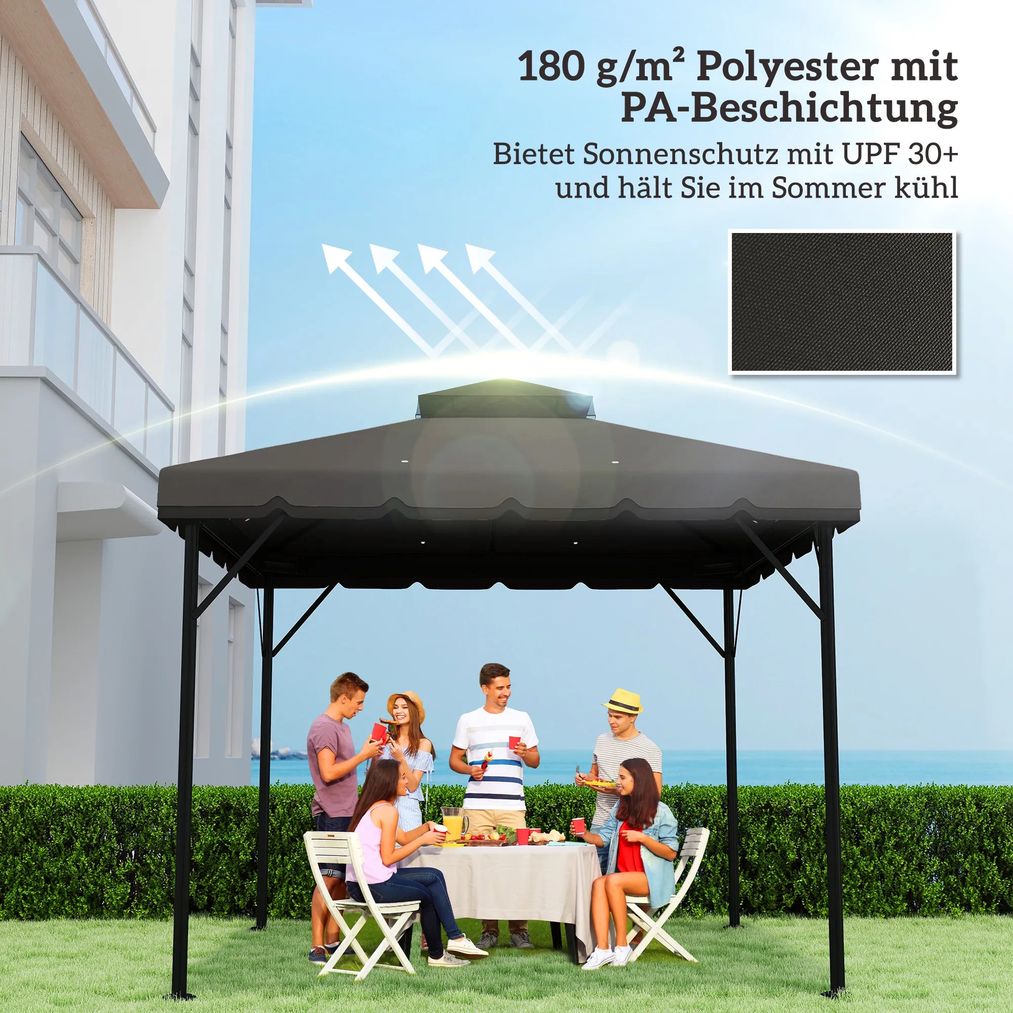 Paviljono stogas 3x3 m, keičiamas, dvigubu stogeliu, šviesiai pilkas ir tamsiai pilkas
