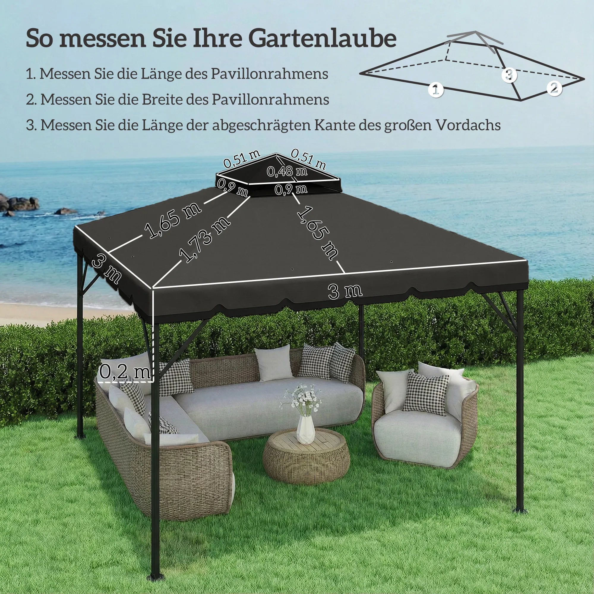 Paviljono stogas 3x3 m, keičiamas, dvigubu stogeliu, šviesiai pilkas ir tamsiai pilkas