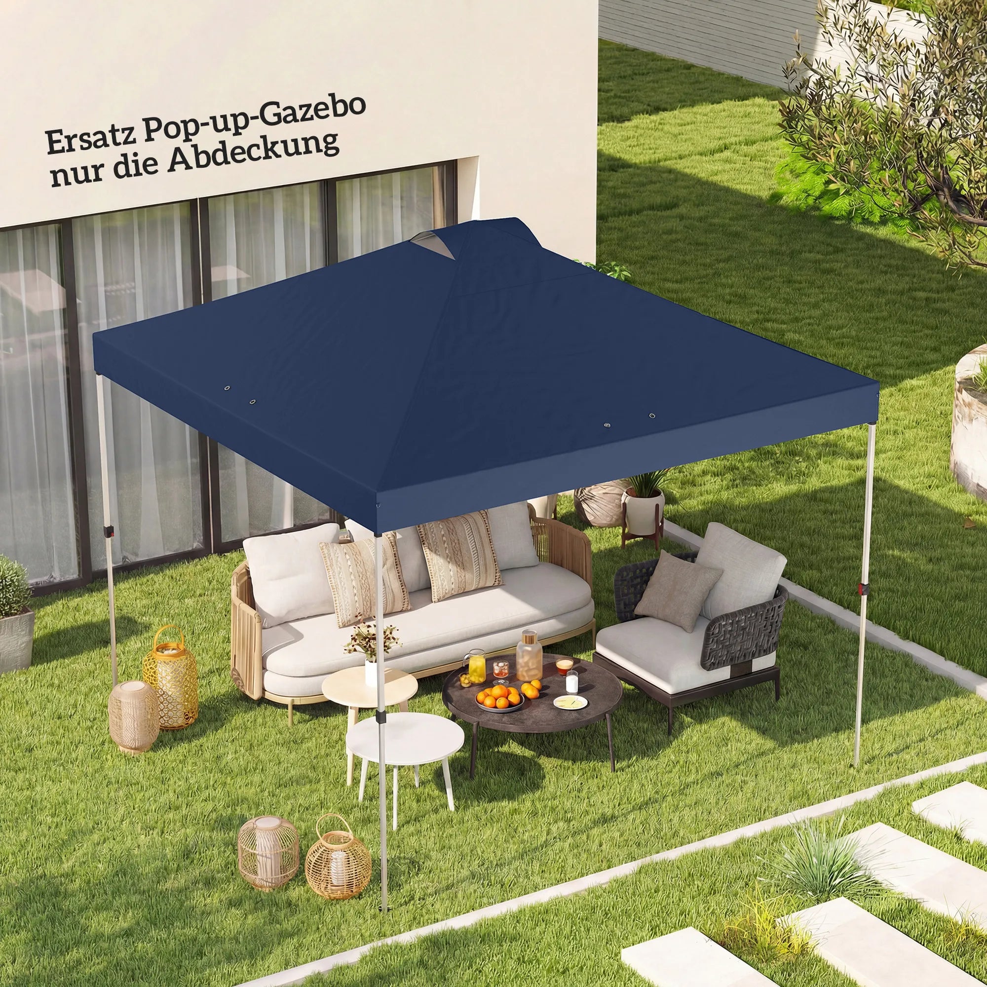 Paviljono stogas 3x3 m, su UV50+ apsauga ir 8 drenažo angomis, mėlynas