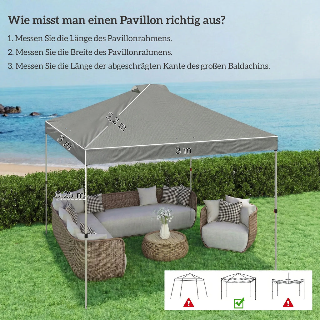 Paviljono stogas 3x3 m, su UV50+ apsauga, vandeniui atsparus, šviesiai pilkas