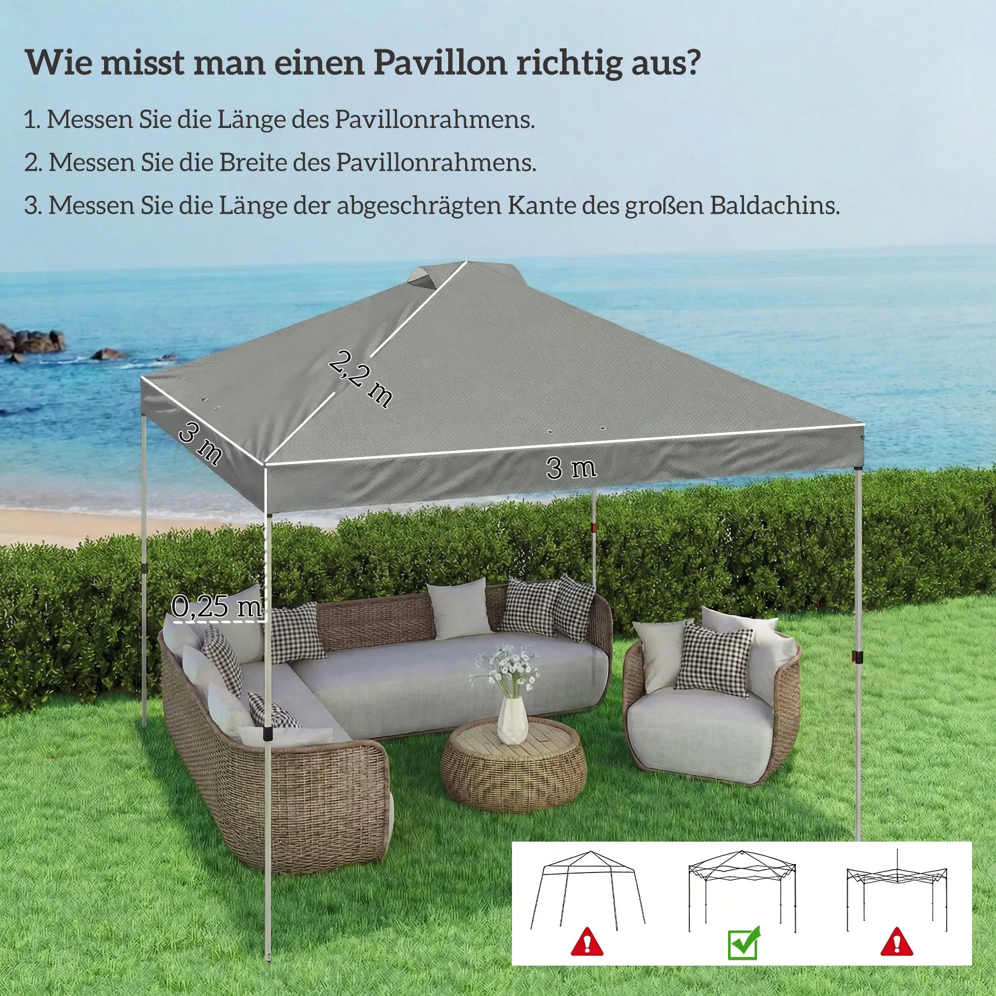 Paviljono stogas 3x3 m, su UV50+ apsauga, vandeniui atsparus, šviesiai pilkas
