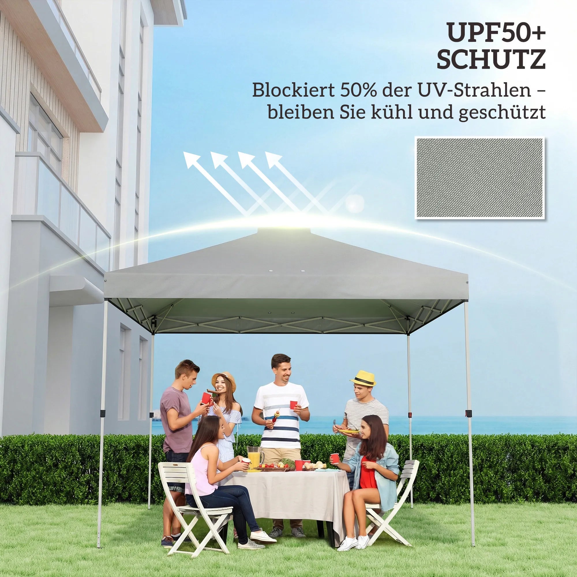 Paviljono stogas 3x3 m, su UV50+ apsauga, vandeniui atsparus, šviesiai pilkas
