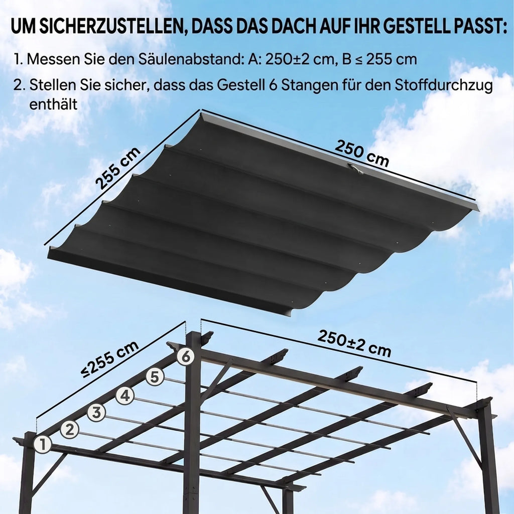 Paviljono stogas 3x3 m, su vandens nutekėjimo angomis, 2,50 x 2,55 m, tamsiai pilkas