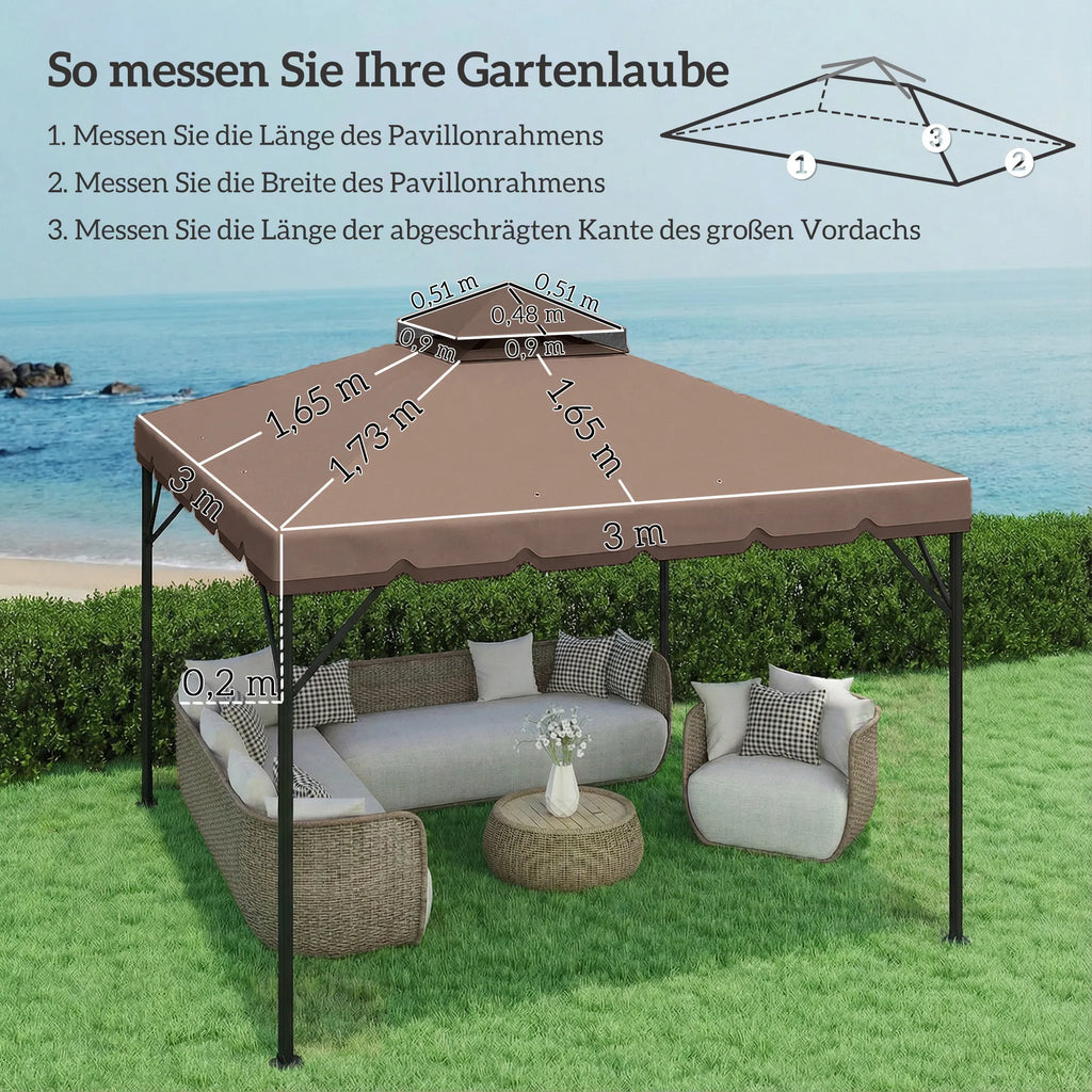 Paviljono stogas 3x3m poliesterio su dvigubu stogeliu chaki ir ruda