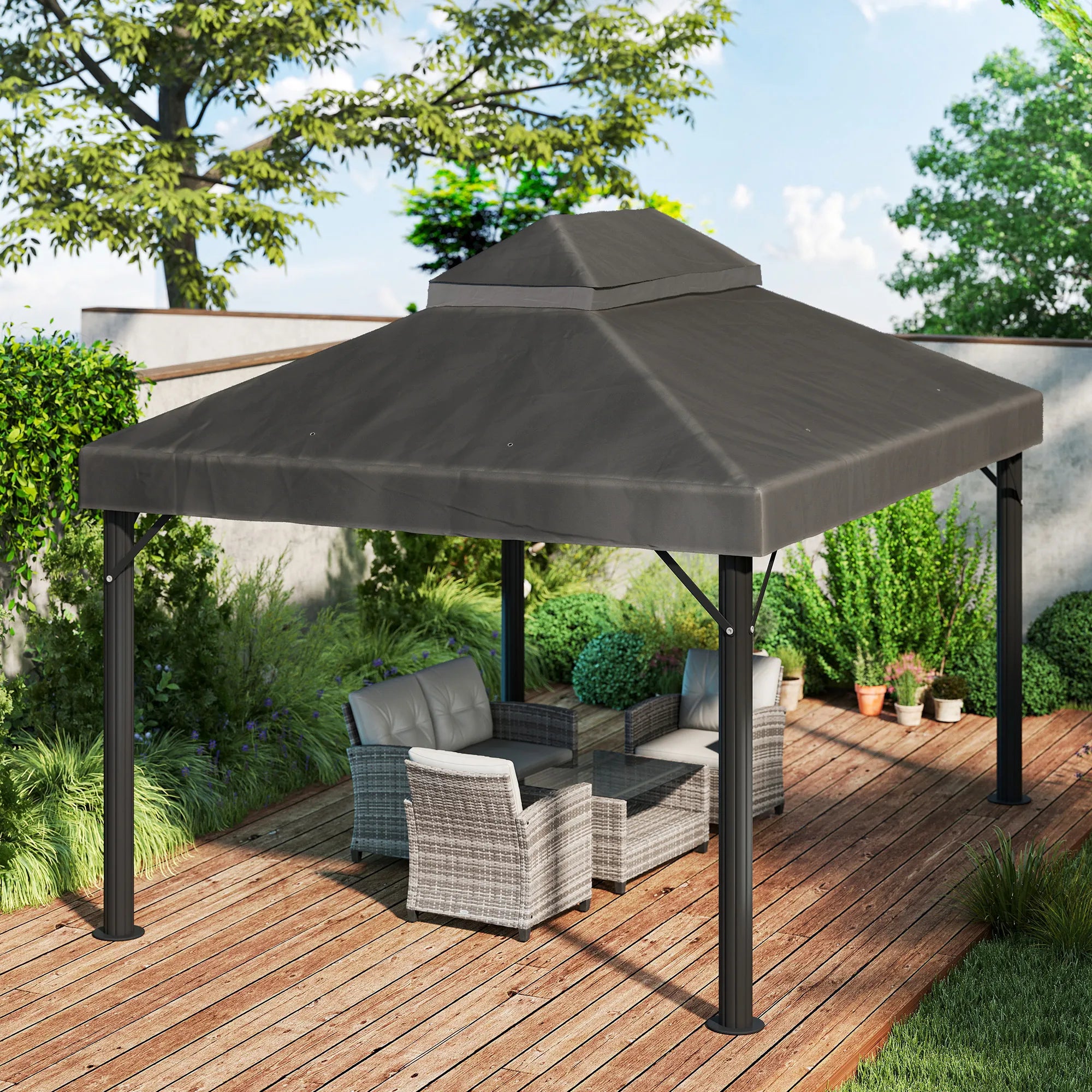 Paviljono stogas 3x4 m keičiamas tentas tamsiai pilkas
