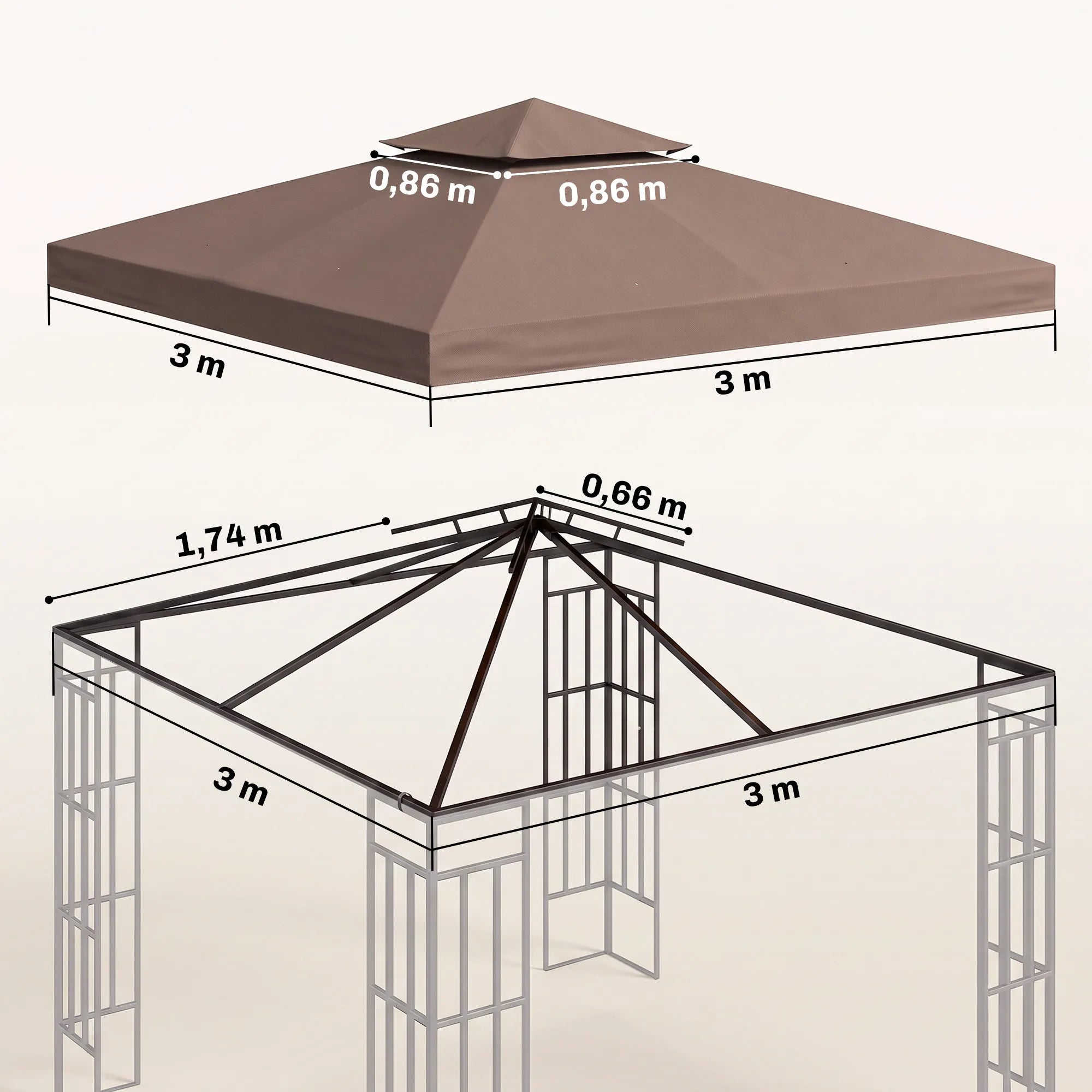 Paviljono stogas atsarginis 3 x 3 m, kavos spalvos