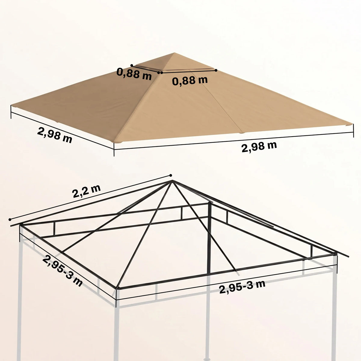 Paviljono stogas vandeniui atsparus 298x295 cm smėlio spalva