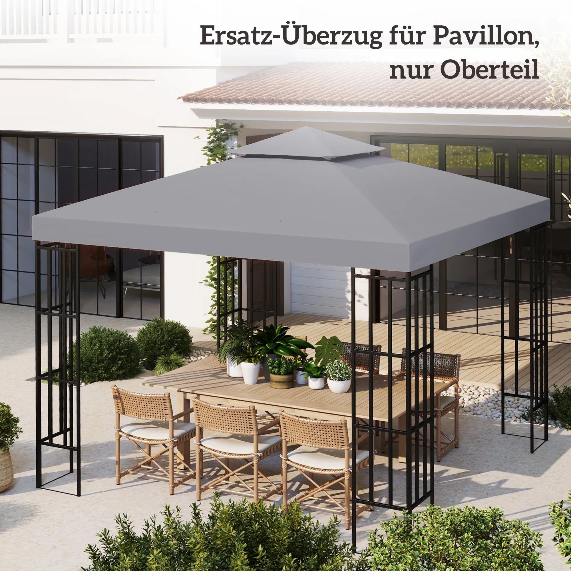 Paviljono stogo danga, paviljono stogas 3×3 m, vandeniui atspari, su drenažo angomis, šviesiai pilka