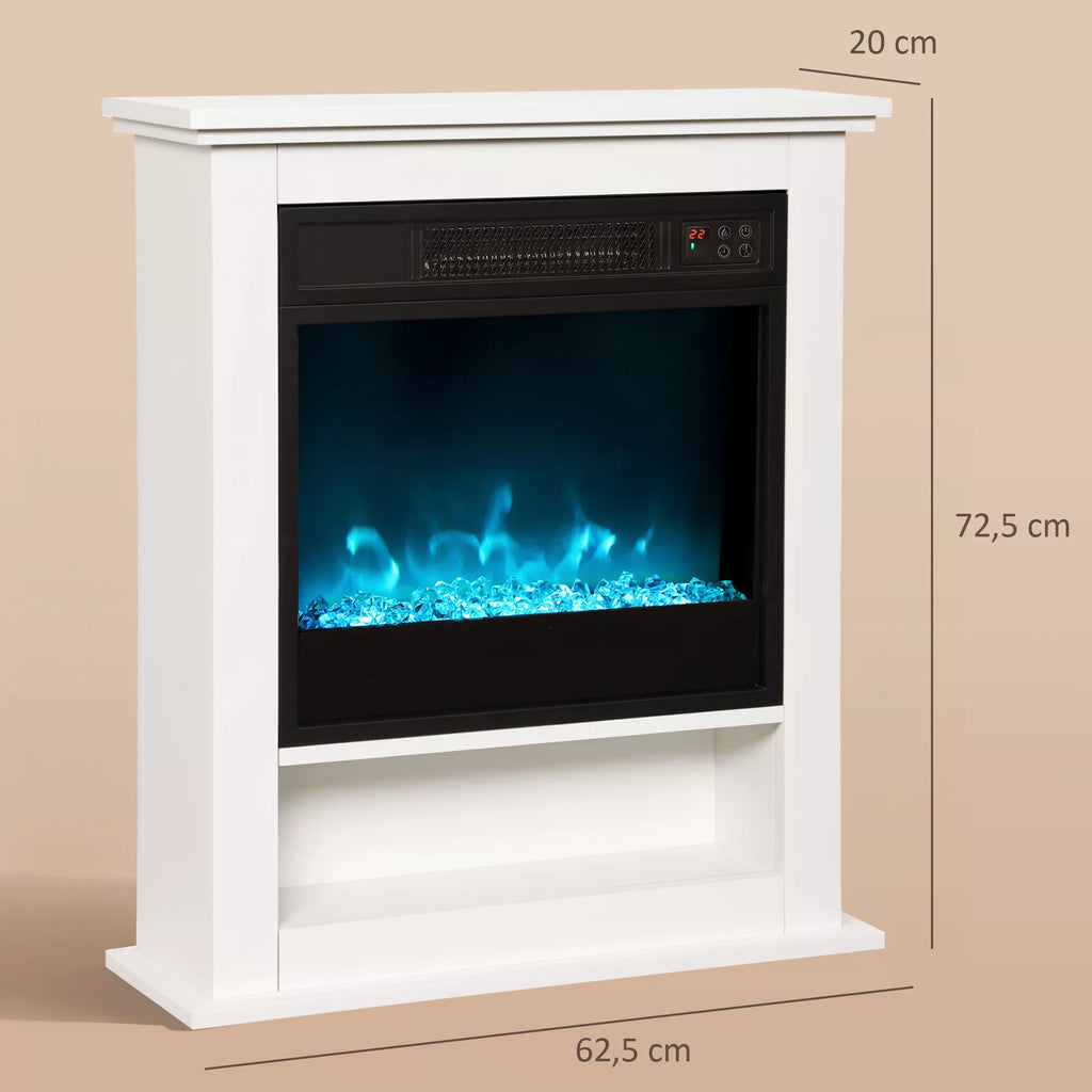 Elektrinis židinys, 9 spalvų realistinis liepsnos efektas, reguliuojamas ryškumas, 1800W, su nuotolinio valdymo pulteliu, laikmatis, baltas