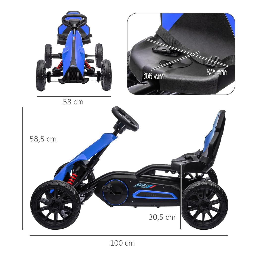 Pedalinis kartingas su atbuline eiga, vaikams nuo 3 iki 8 metų, mėlynas