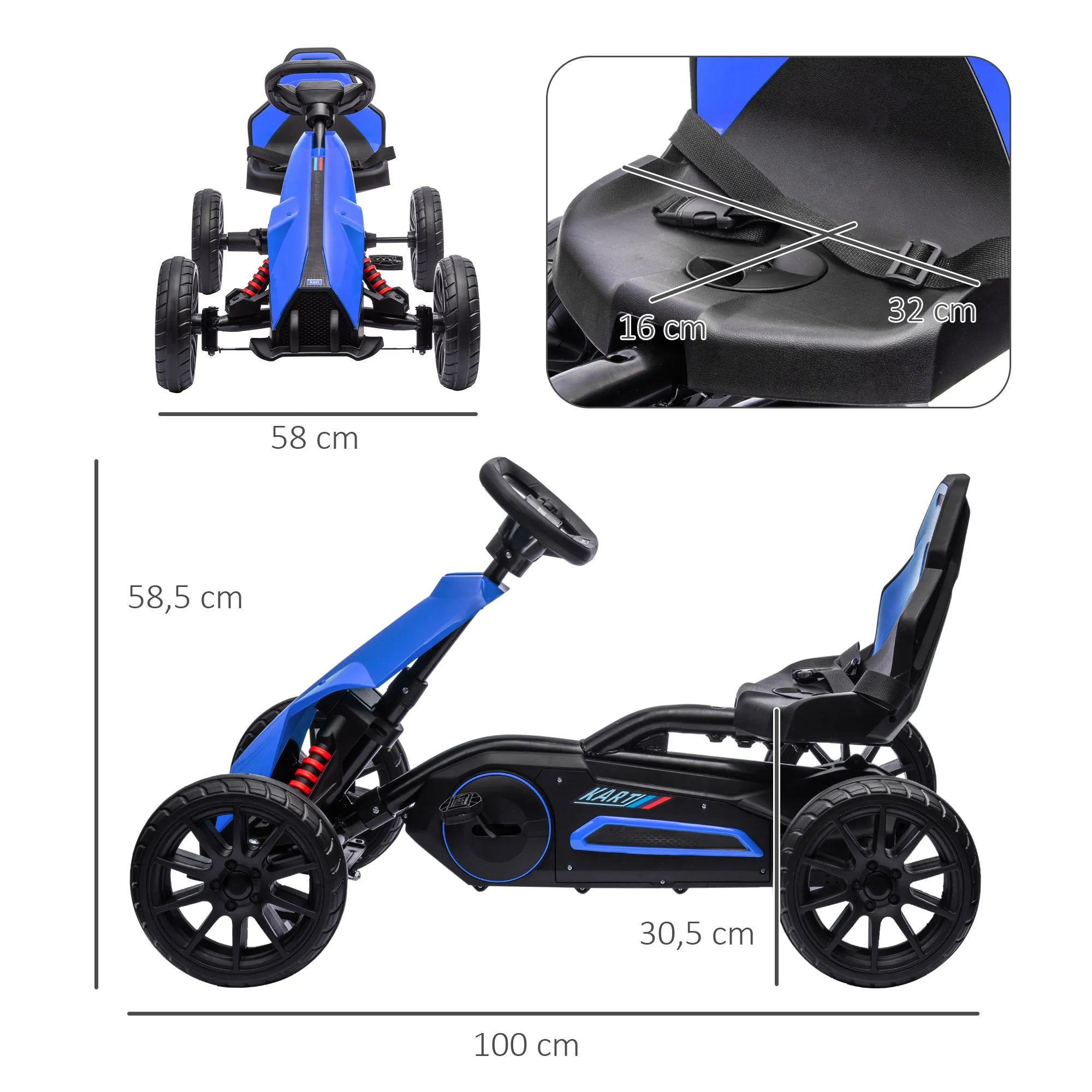 Pedalinis kartingas su atbuline eiga, vaikams nuo 3 iki 8 metų, mėlynas