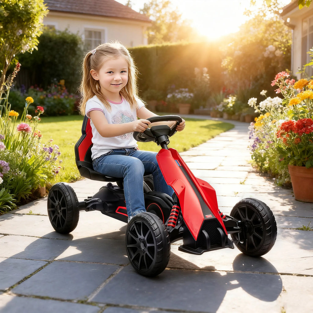Pedalinis kartingas su atbuline pavara, vaikams nuo 3 iki 8 metų, raudonos spalvos