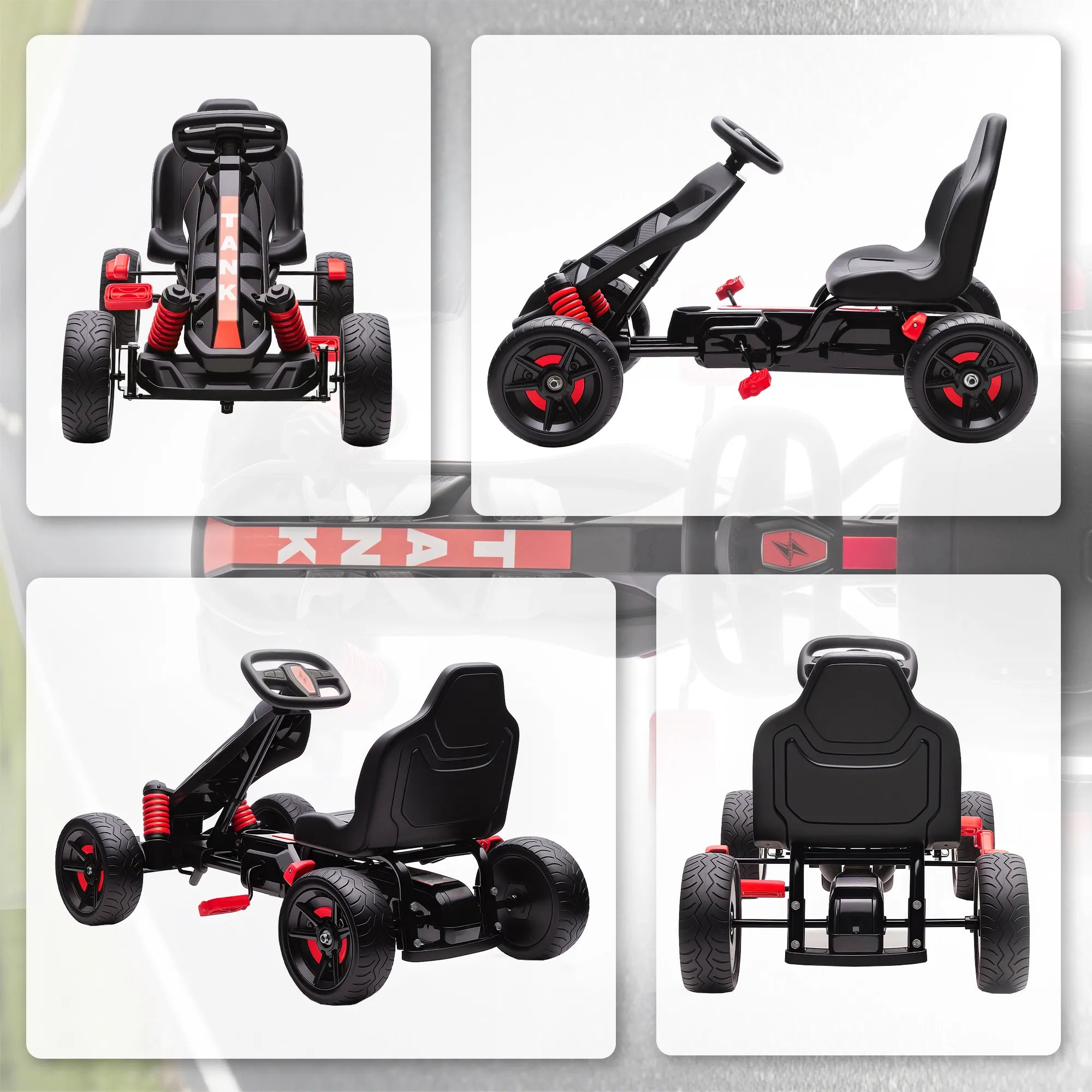 Pedalinis kartingas vaikams 3–6 metų, raudonos spalvos