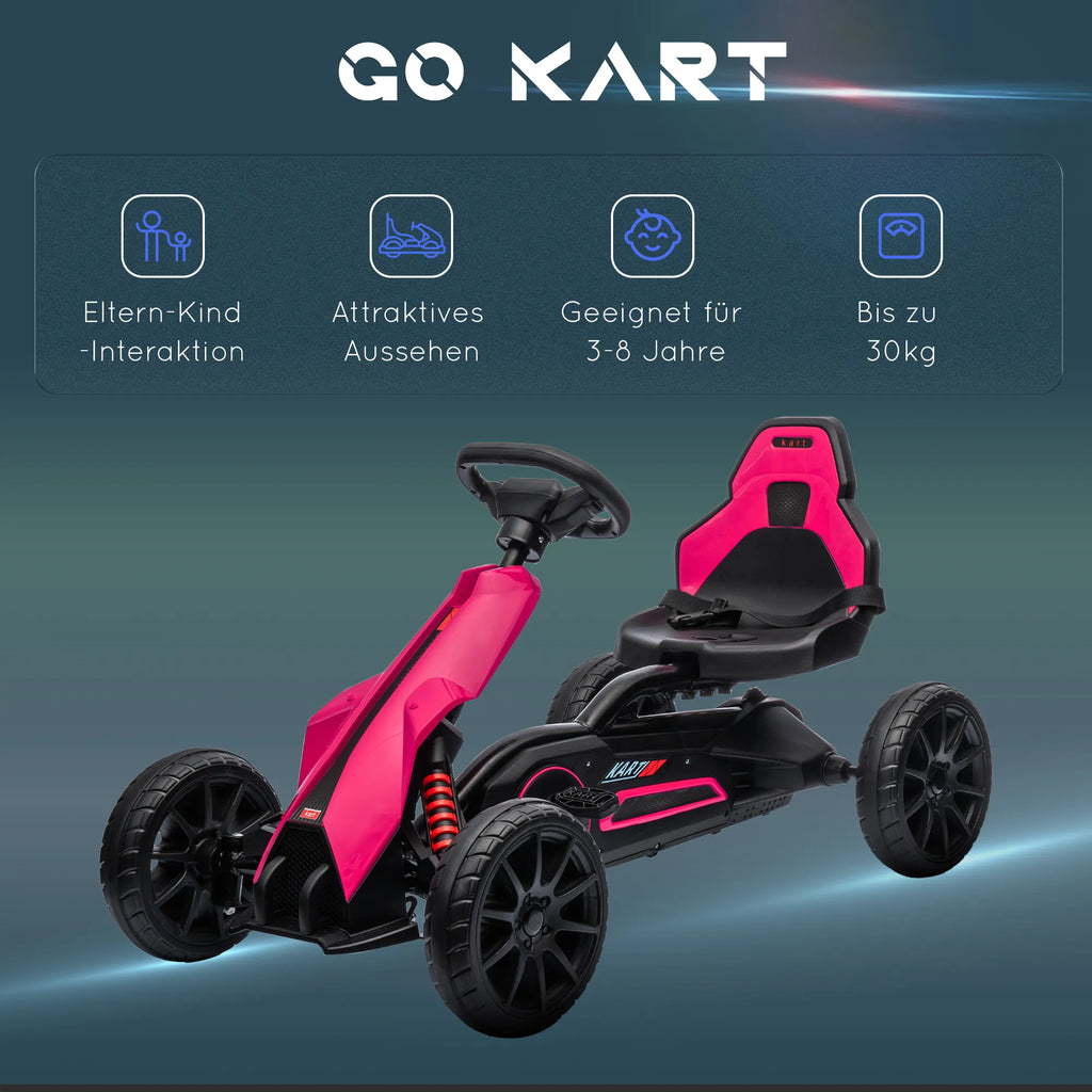 Pedalinis kartingas vaikams 3–8 metų, reguliuojama sėdynė, rožinis