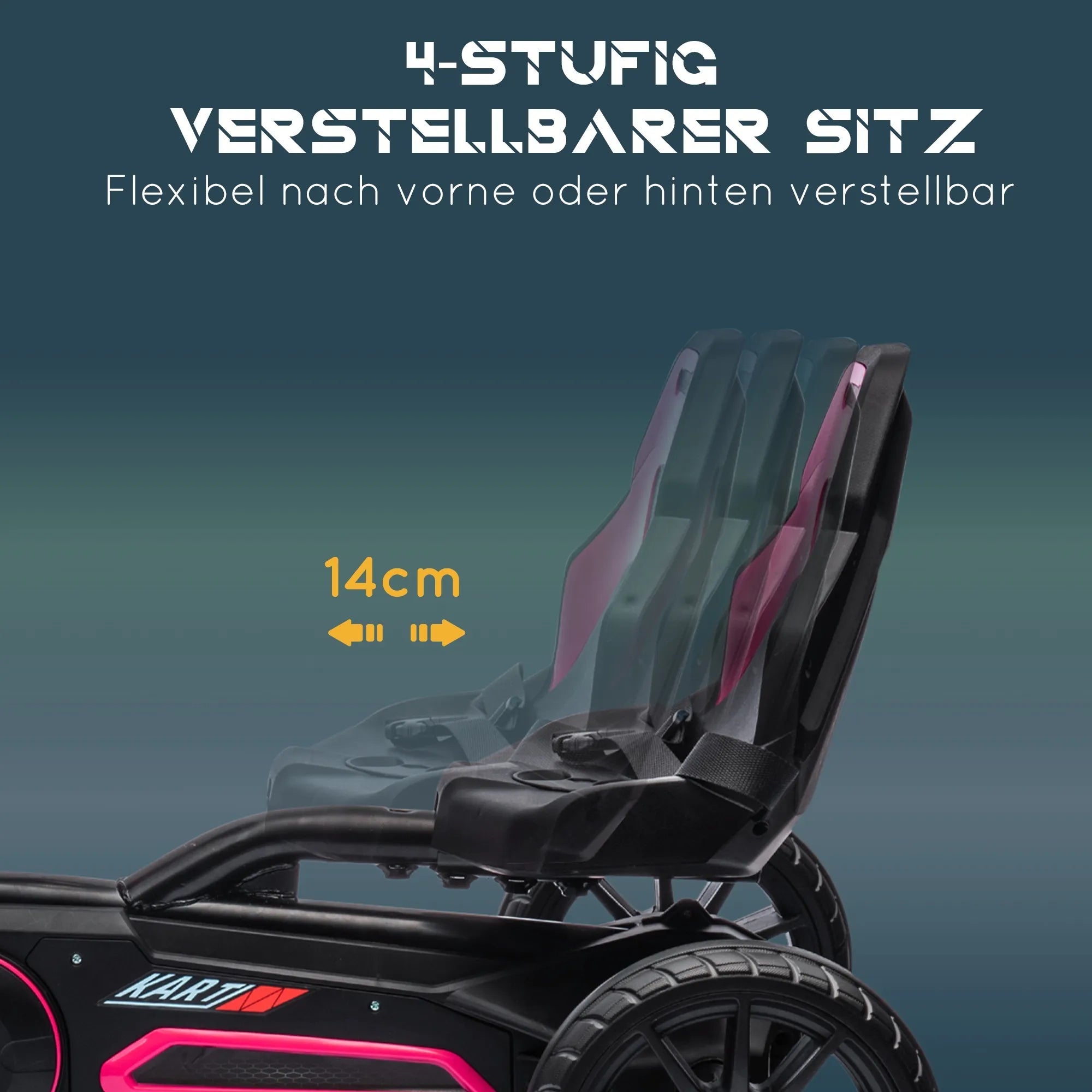 Pedalinis kartingas vaikams 3–8 metų, reguliuojama sėdynė, rožinis