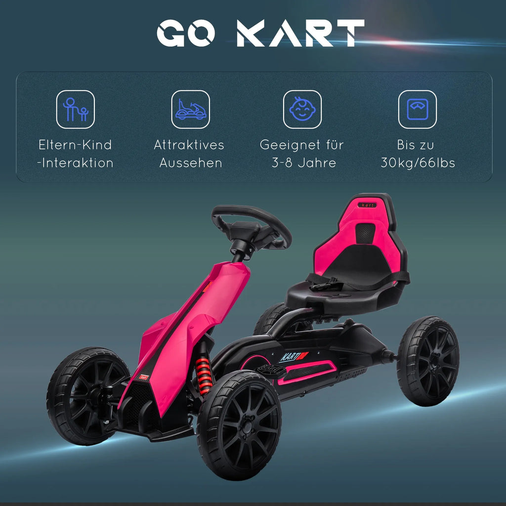Pedalinis kartingas vaikams 3–8 metų, reguliuojama sėdynė, rožinis