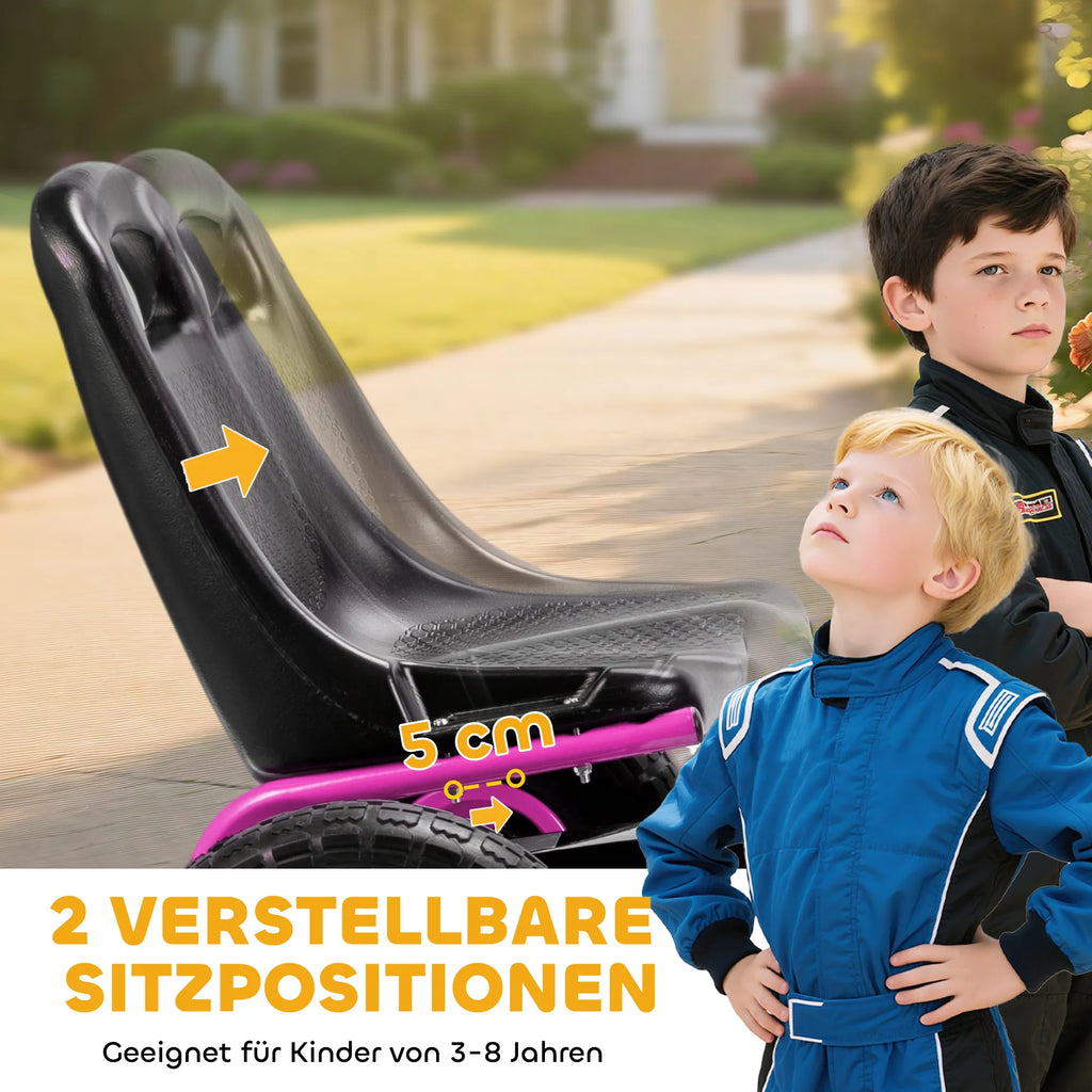 Pedalinis kartingas vaikams, reguliuojama sėdynė, EVA ratai, 3–8 metų, rožinis
