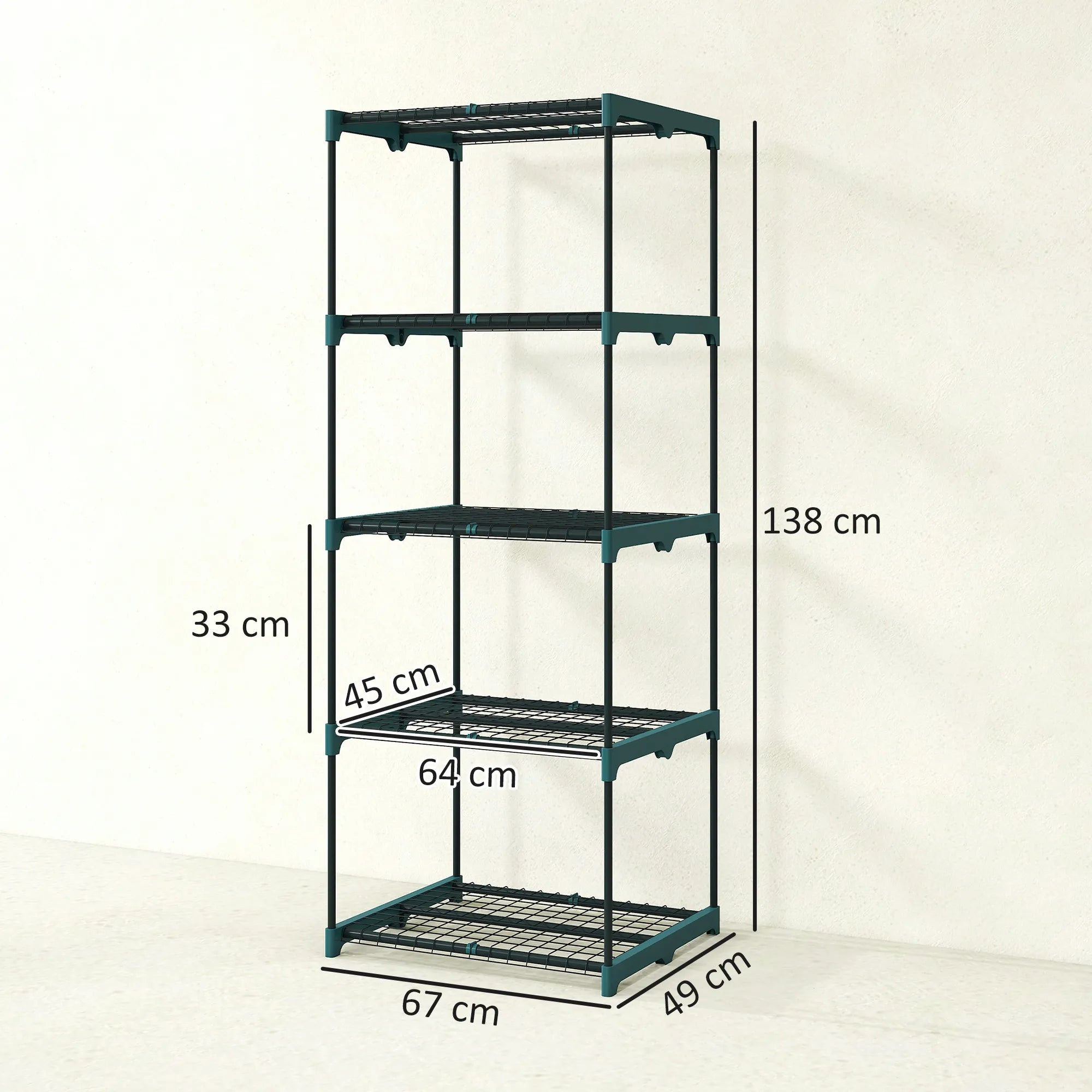 Penkių aukštų gėlių stovas plieninis 138 cm aukščio tamsiai žalias