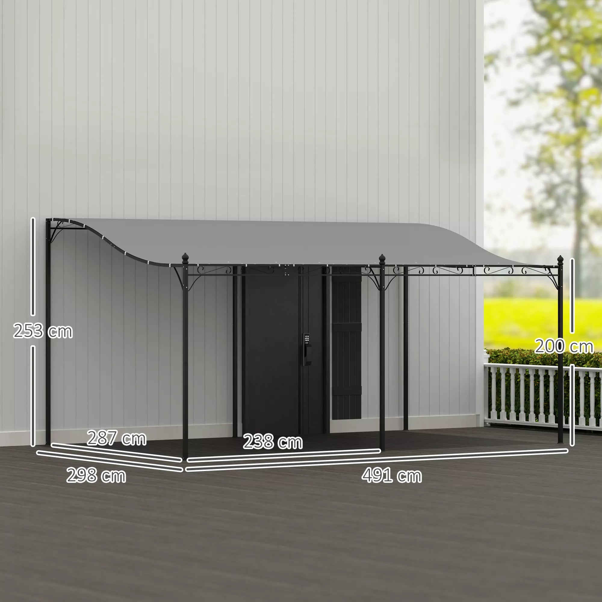 Pergola 3 x 5 m, reguliuojamas stogas su metaliniu rėmu, tamsiai pilka