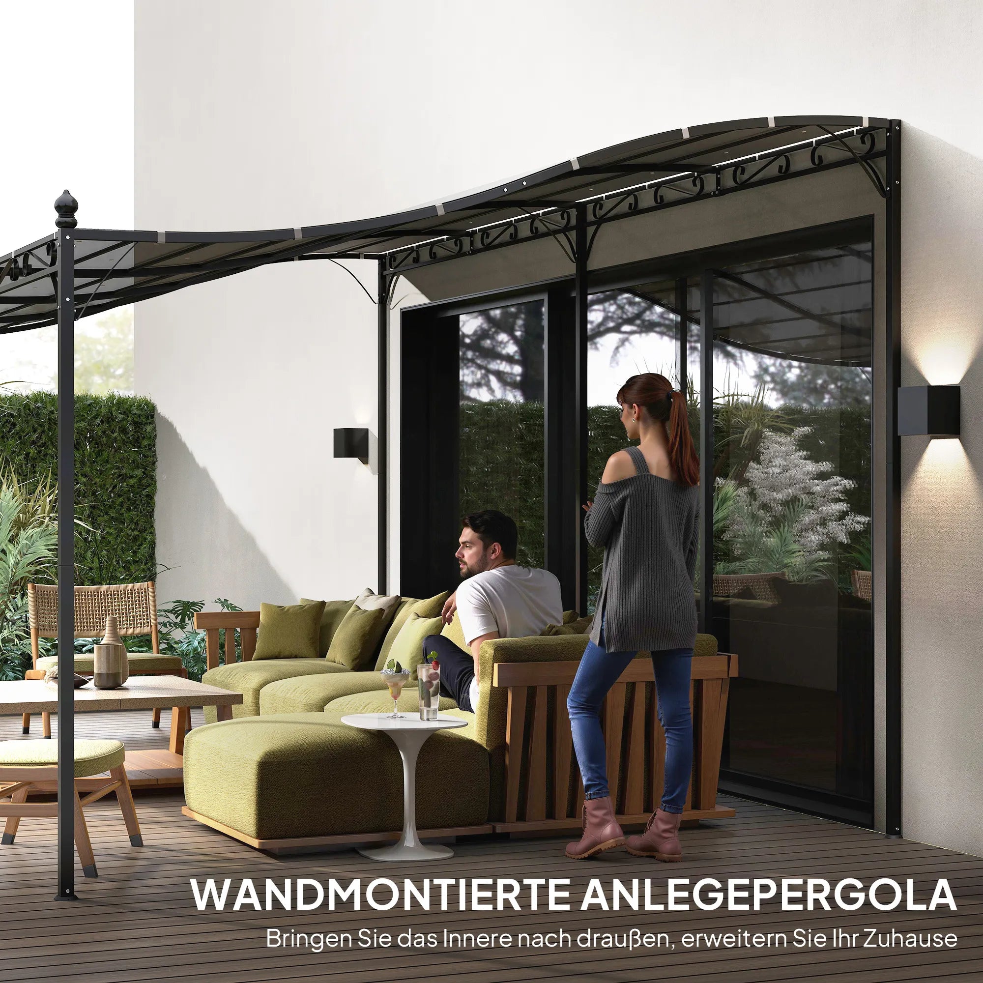 Pergola 3 x 5 m, reguliuojamas stogas su metaliniu rėmu, tamsiai pilka
