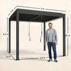 Pergola 3x3 m, aliumininė terasos stoginė su LED apšvietimu ir reguliuojamu lamelių stogu