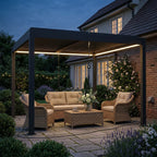 Pergola 3x3 m, aliumininė terasos stoginė su LED apšvietimu ir reguliuojamu lamelių stogu