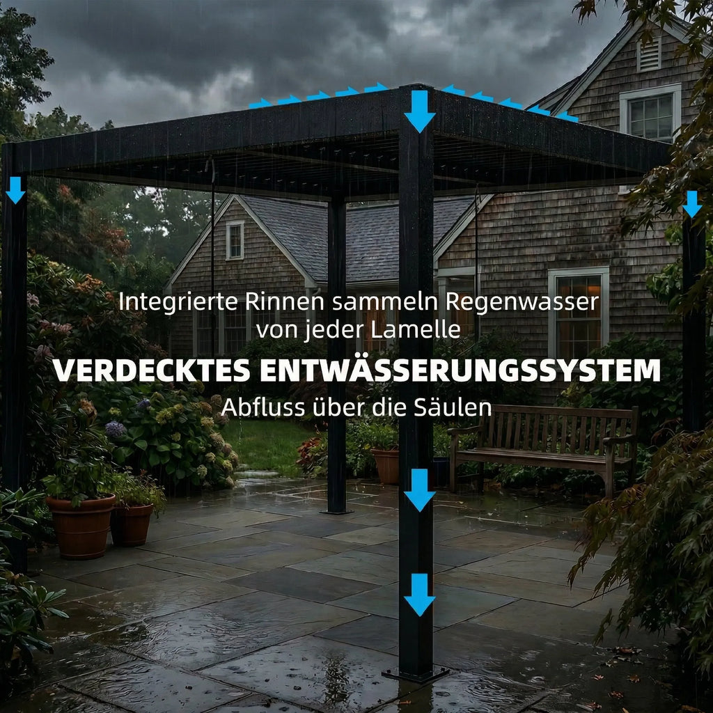 Pergola 3x3 m, aliumininė terasos stoginė su LED apšvietimu ir reguliuojamu lamelių stogu