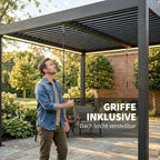 Pergola 3x3 m, aliumininė terasos stoginė su LED apšvietimu ir reguliuojamu lamelių stogu
