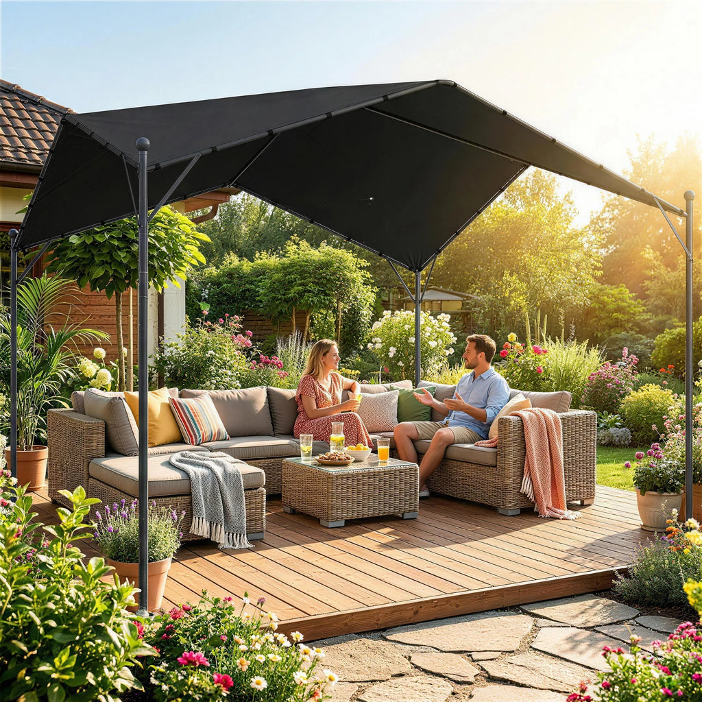 Pergola 3x3m metalinė su poliesterio stogu tamsiai pilka