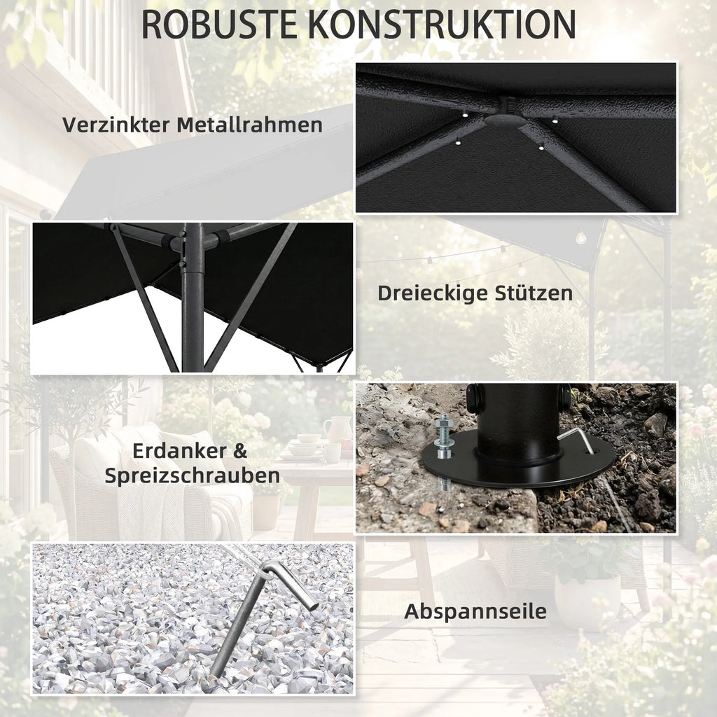 Pergola 3x3m metalinė su poliesterio stogu tamsiai pilka