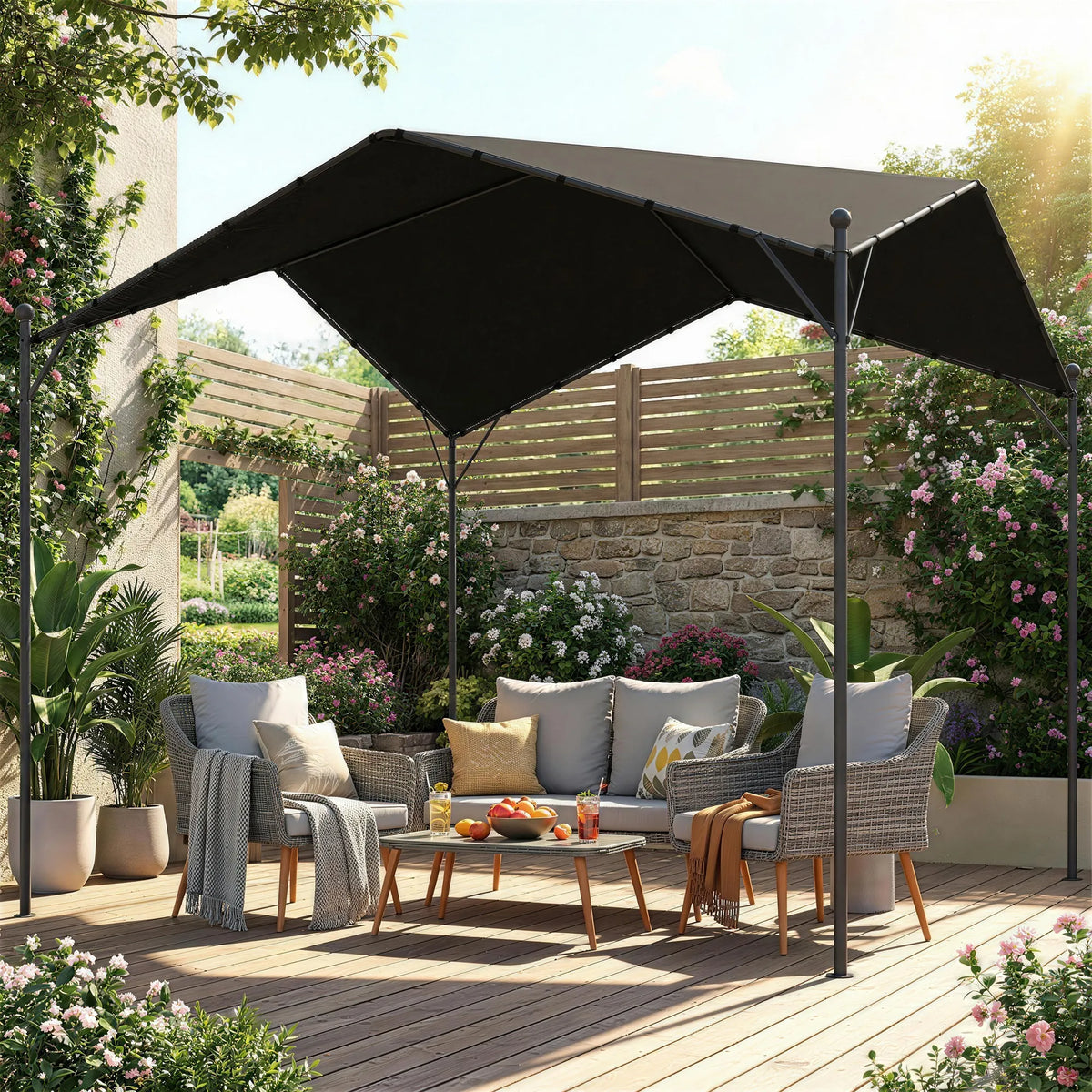 Pergola 3x3m metalinė su poliesterio stogu tamsiai pilka