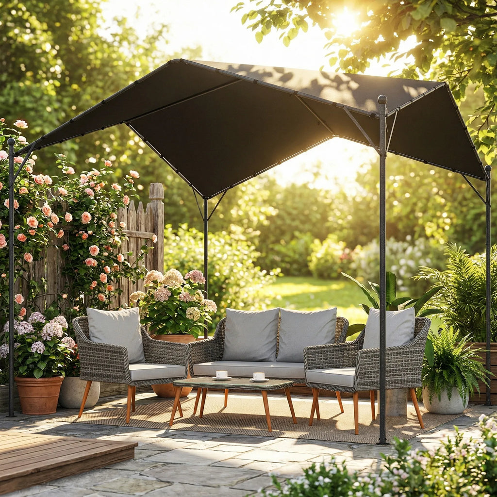 Pergola 3x3m metalinė su poliesterio stogu tamsiai pilka