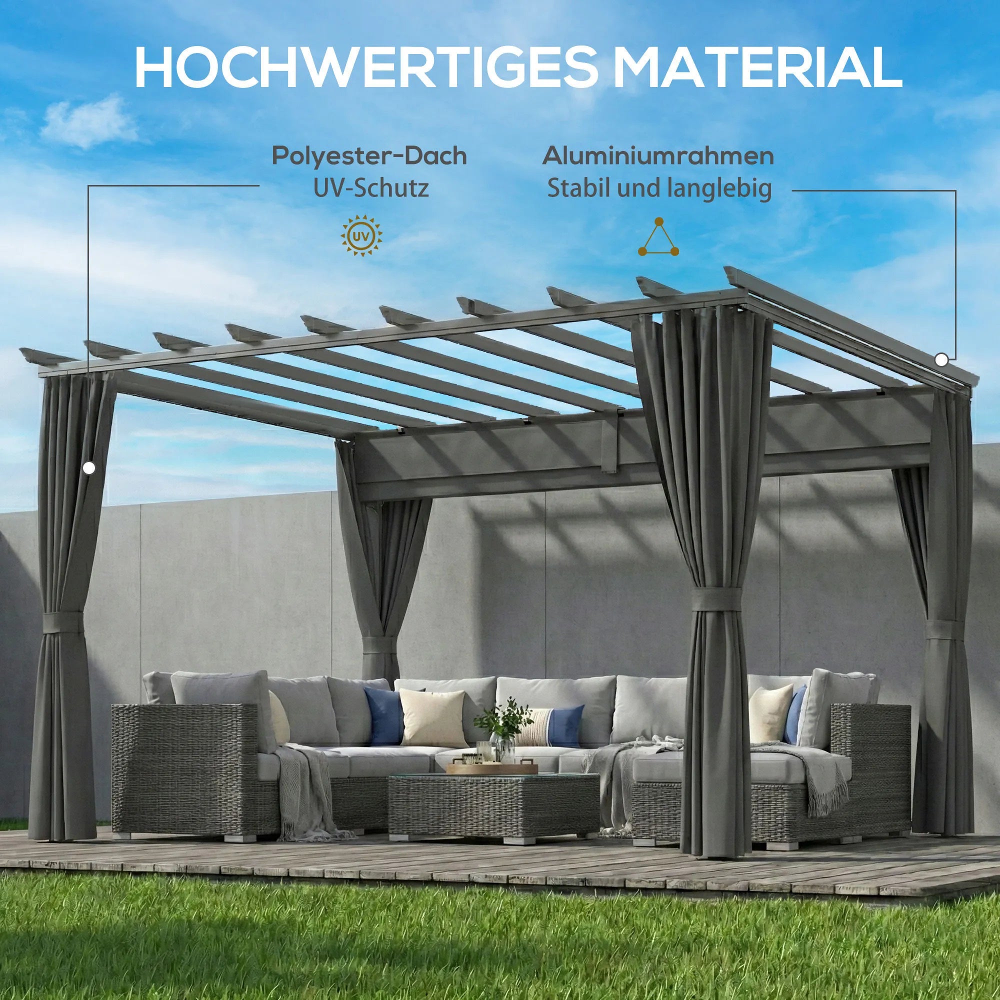 Pergola aliumininė su slankiojamu stogu 3,6x3 m tamsiai pilka