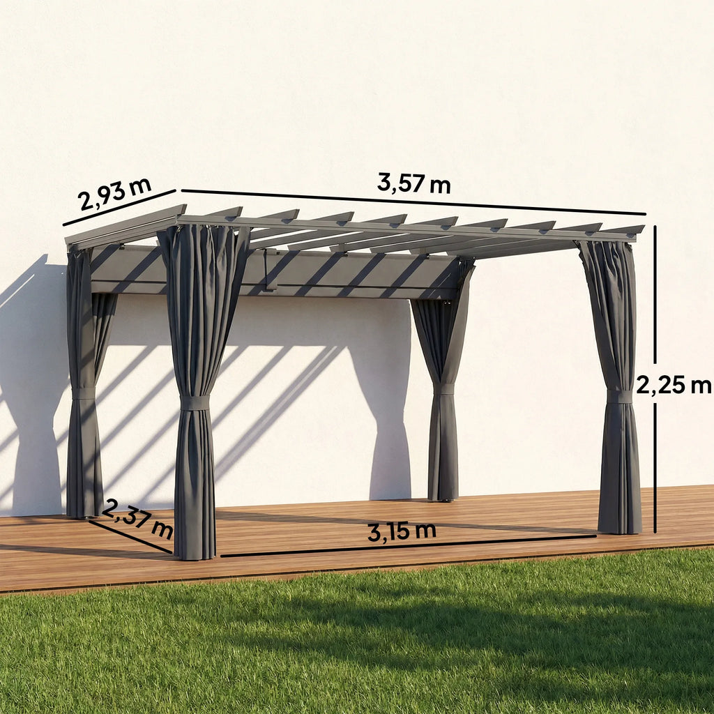 Pergola aliumininė su slankiojamu stogu 3,6x3 m tamsiai pilka