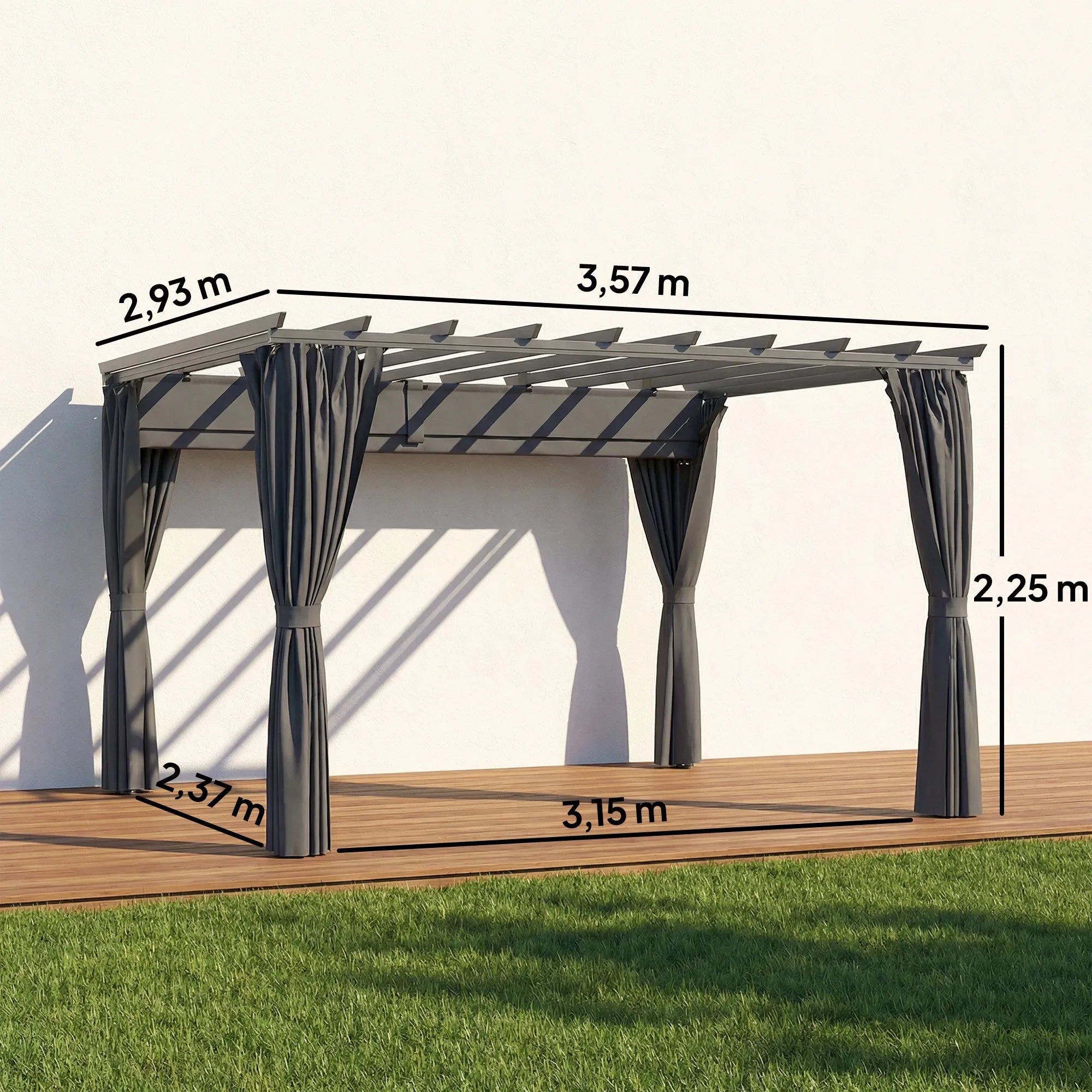 Pergola aliumininė su slankiojamu stogu 3,6x3 m tamsiai pilka