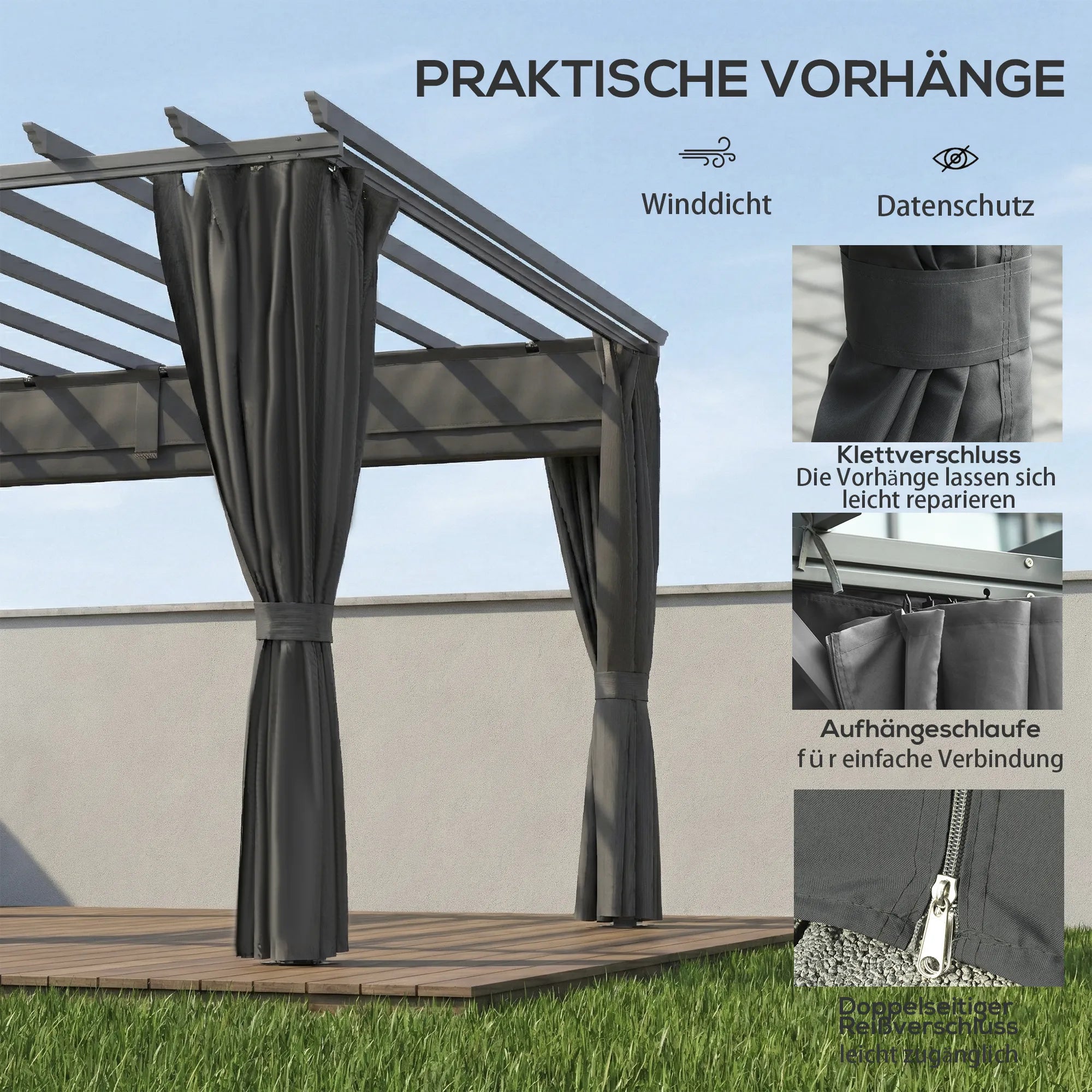 Pergola aliumininė su slankiojamu stogu 3,6x3 m tamsiai pilka