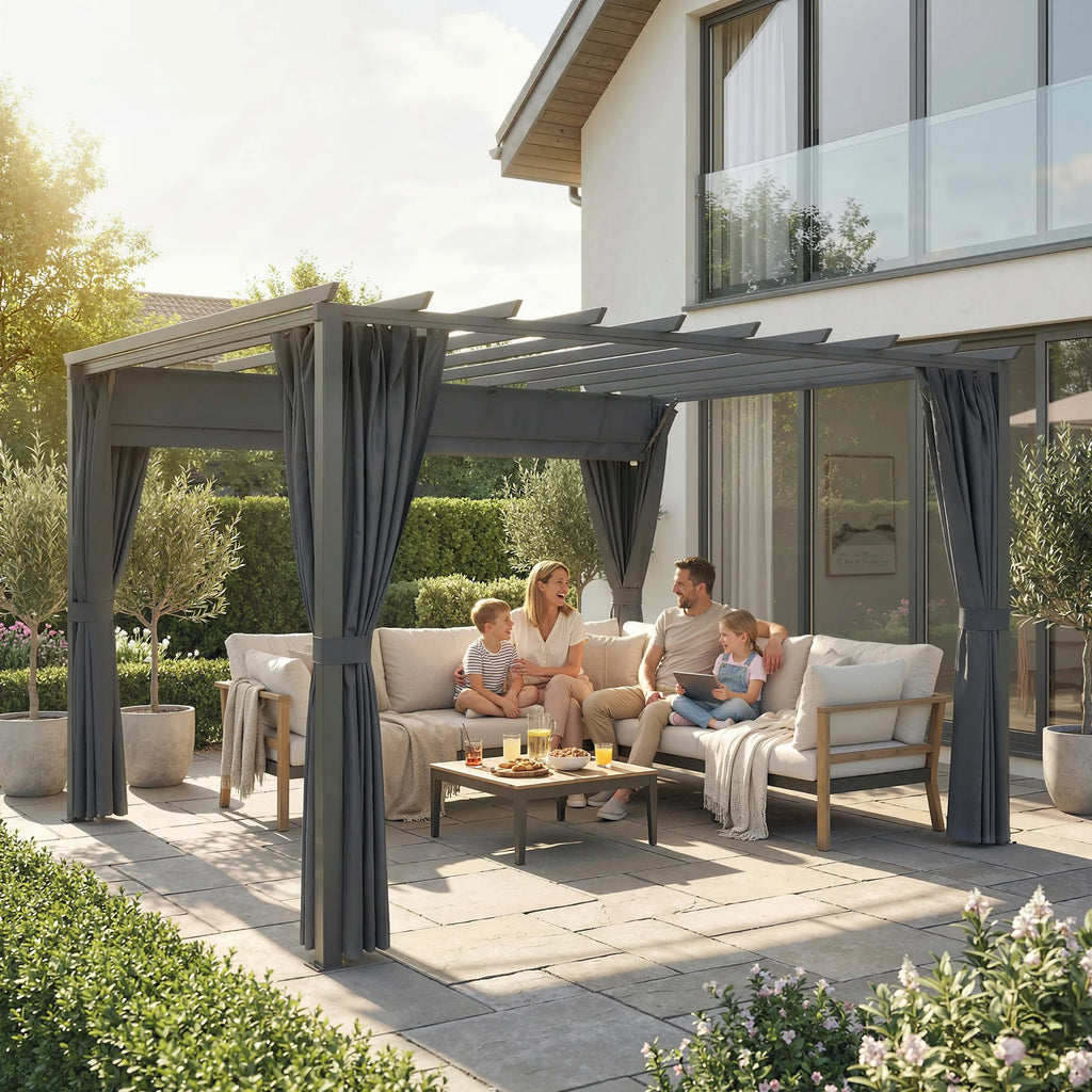 Pergola aliumininė su slankiojamu stogu 3,6x3 m tamsiai pilka