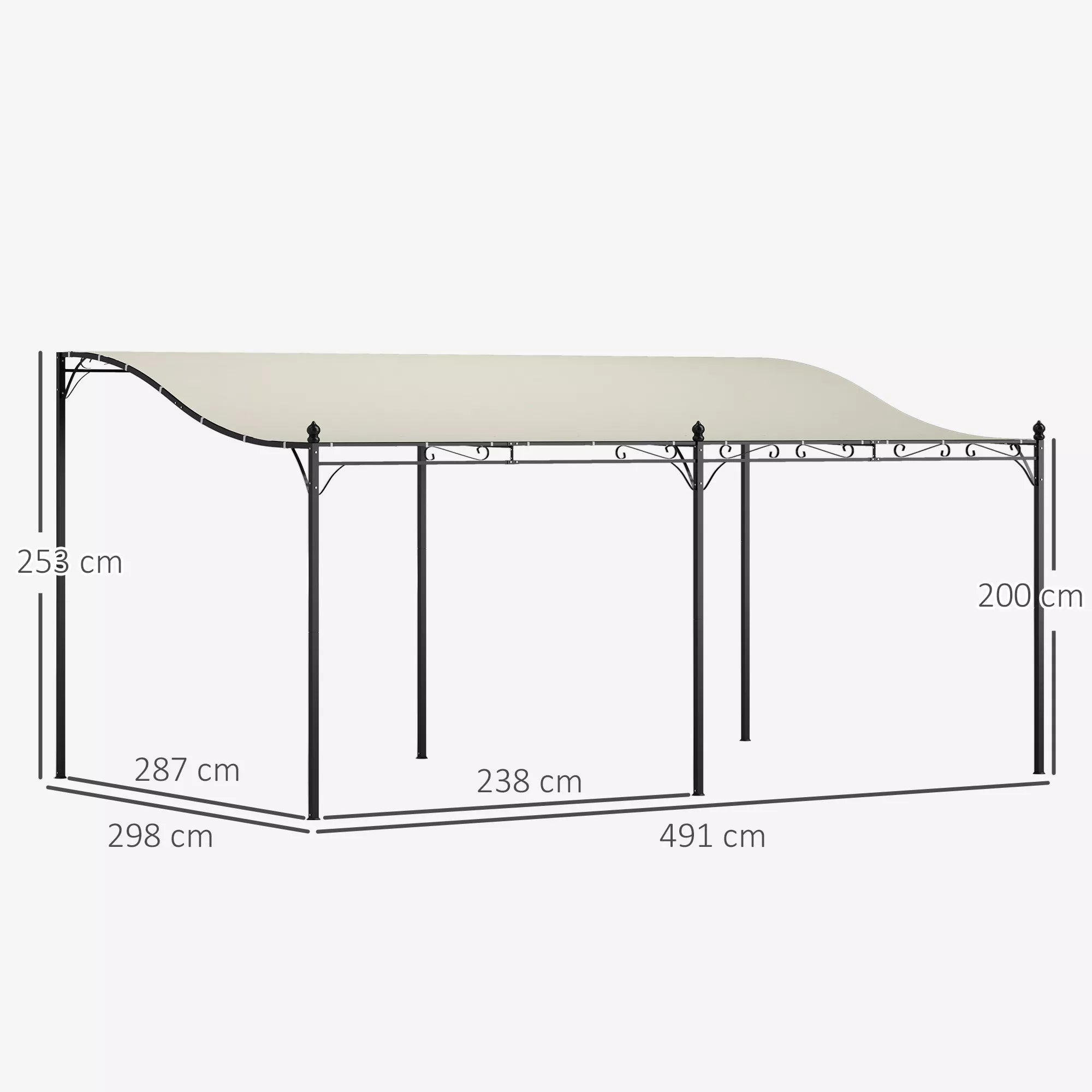 Pergola prie sienos, 3x5 m, su metaliniu rėmu, kreminės spalvos