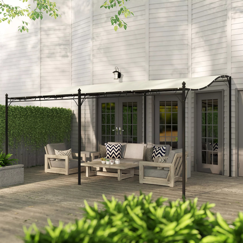 Pergola prie sienos, 3x5 m, su metaliniu rėmu, kreminės spalvos
