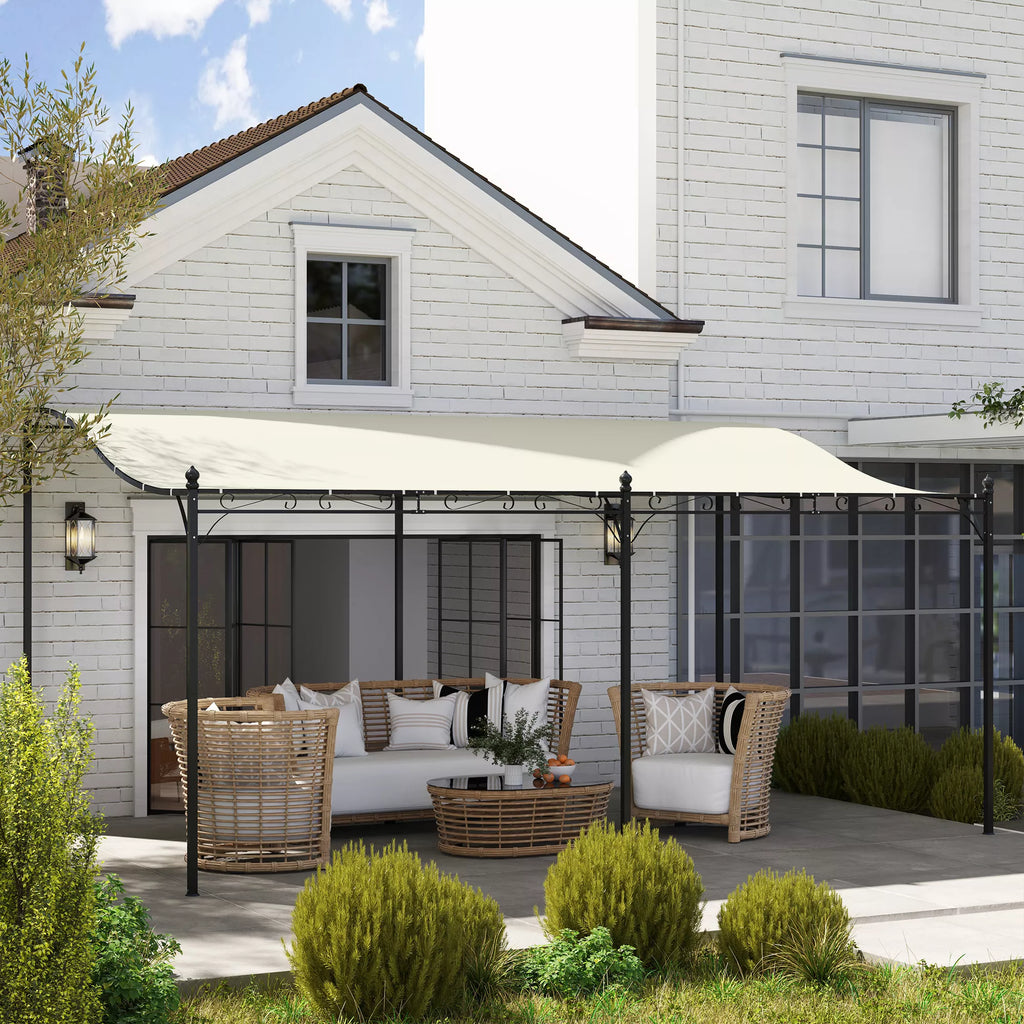 Pergola prie sienos, 3x5 m, su metaliniu rėmu, kreminės spalvos